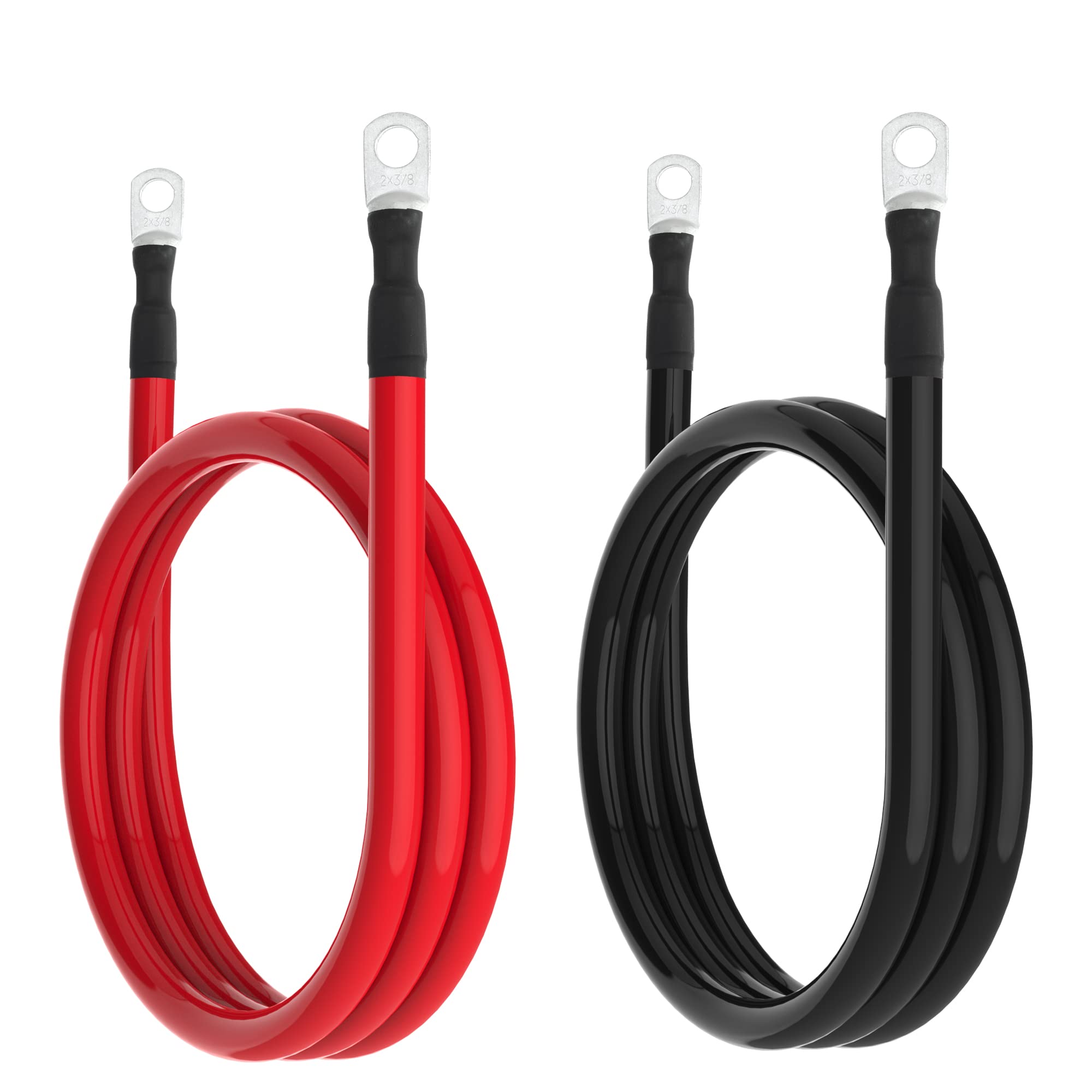 Photo 1 of 2 AWG Battery Cable 2AWG Gauge Battery Inverter Cables for Automotive Solar Marine Boat RV Car Motorcycle (2 AWG, 5FT, 3/8")