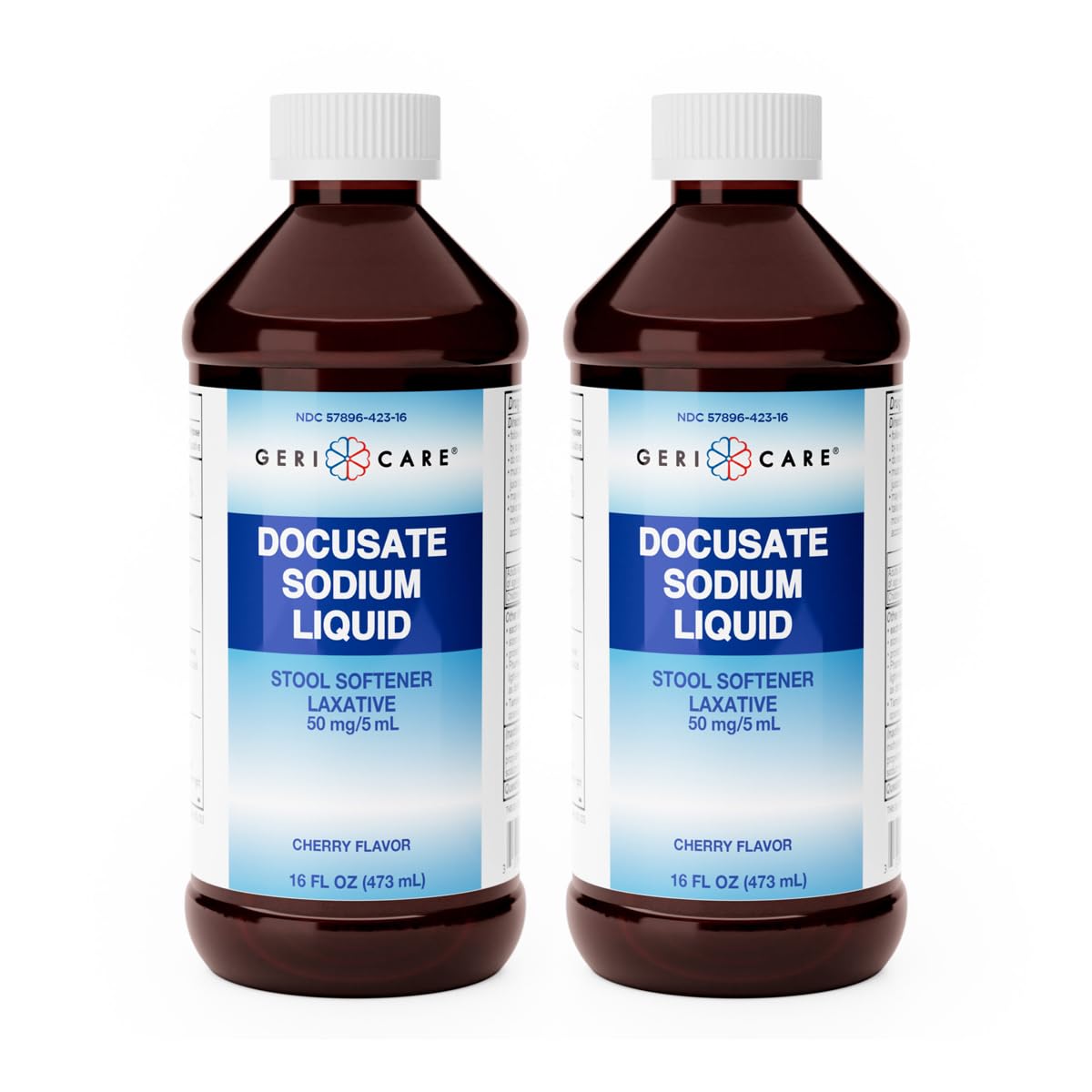 GeriCare Docusate Sodium Liquid Stool Softener Gentle Stimulant Laxative Liquid, Quick Constipation Relief Aid, Adults Daily Bowel Movement Laxative, Cherry-Flavored, 16 fl oz (2pk)