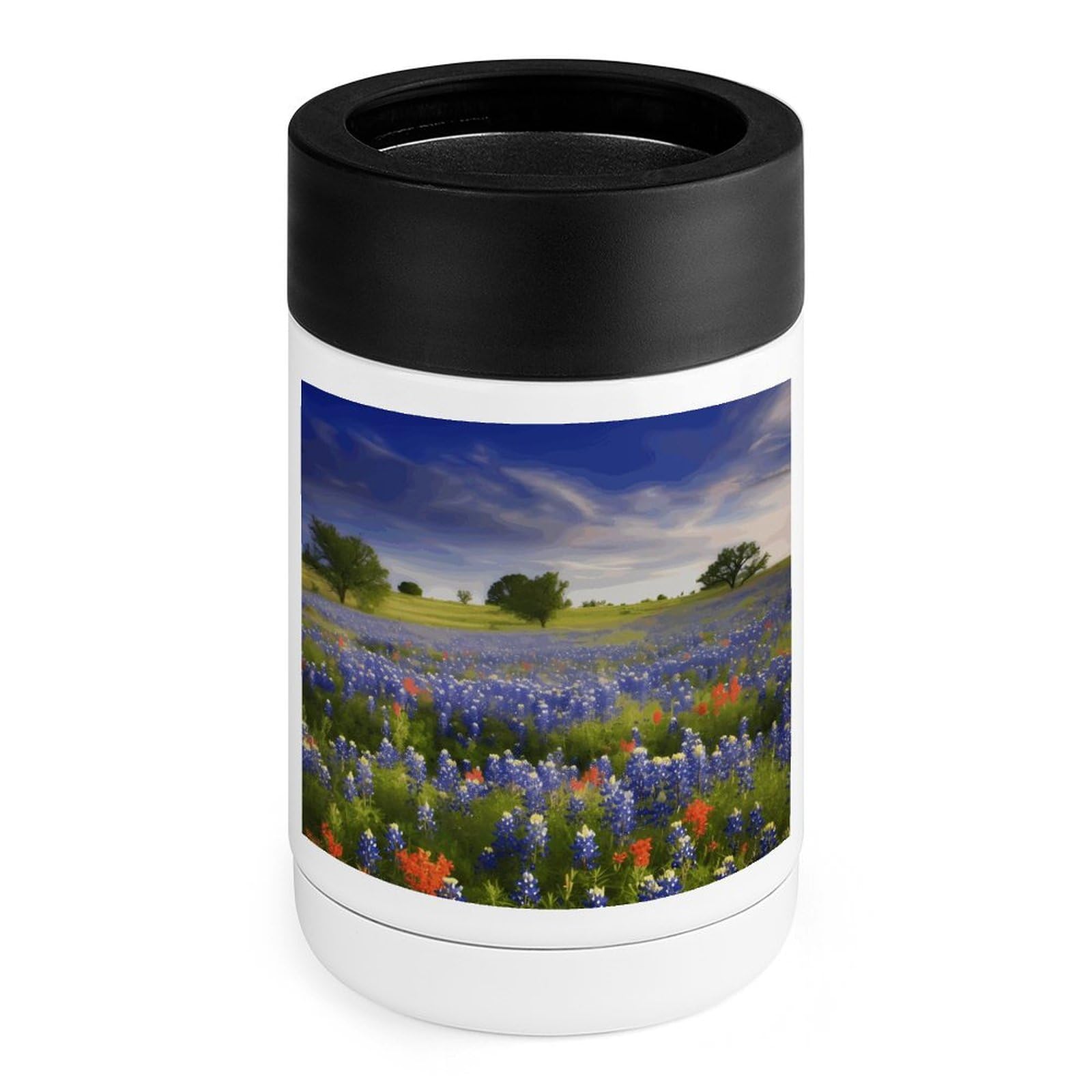 Stainless Steel Beverage Cooler with Silicone Sleeve, Texas Bluebonnets Scenery Print Multipurpose Drink Chiller for Home, Office, and Outdoor Use