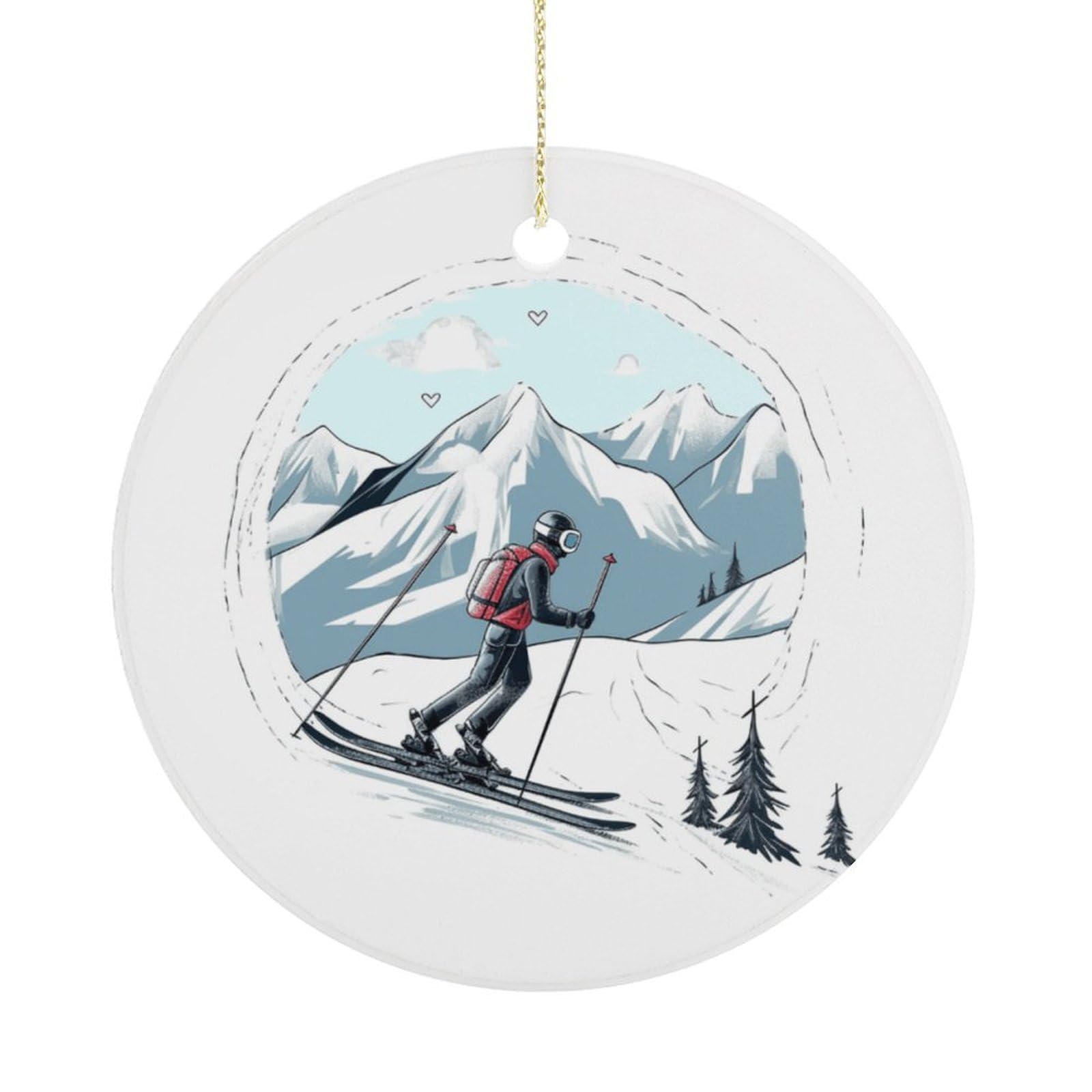 Skiing Theme Christmas Ornament,Round Ceramic Ornaments Personalized Christmas Tree Ornament for Holiday Porcelain Keepsake Gifts Ideas Home Decor