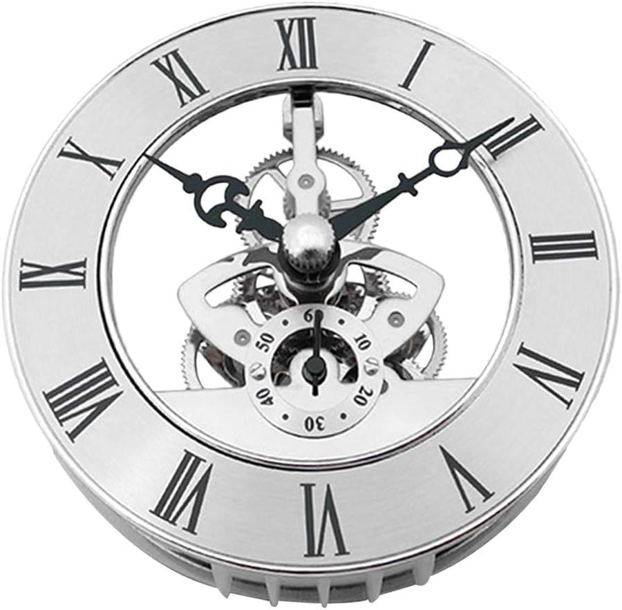 Vintage Skeleton Insert Clock Movement Quartz Battery Powered Fit Up Roman Numeral Dial - Silver, 86x24mm Silver 86x24mm