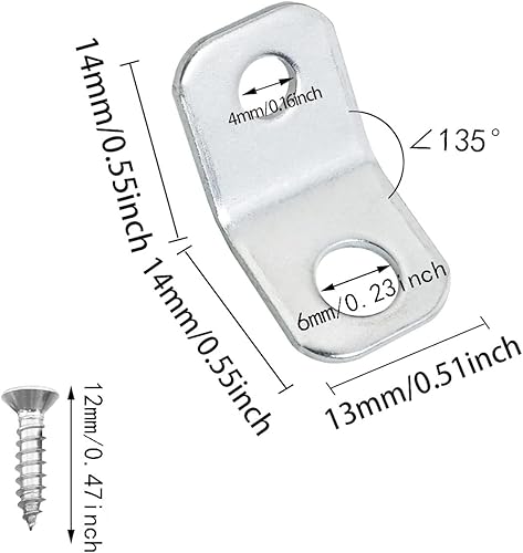 Miniatura 2 de 20 soportes de esquina de 135 grados con acabado de galvanizado de zinc, chapa de hierro, soportes de estante de esquina con tornillos, soportes de