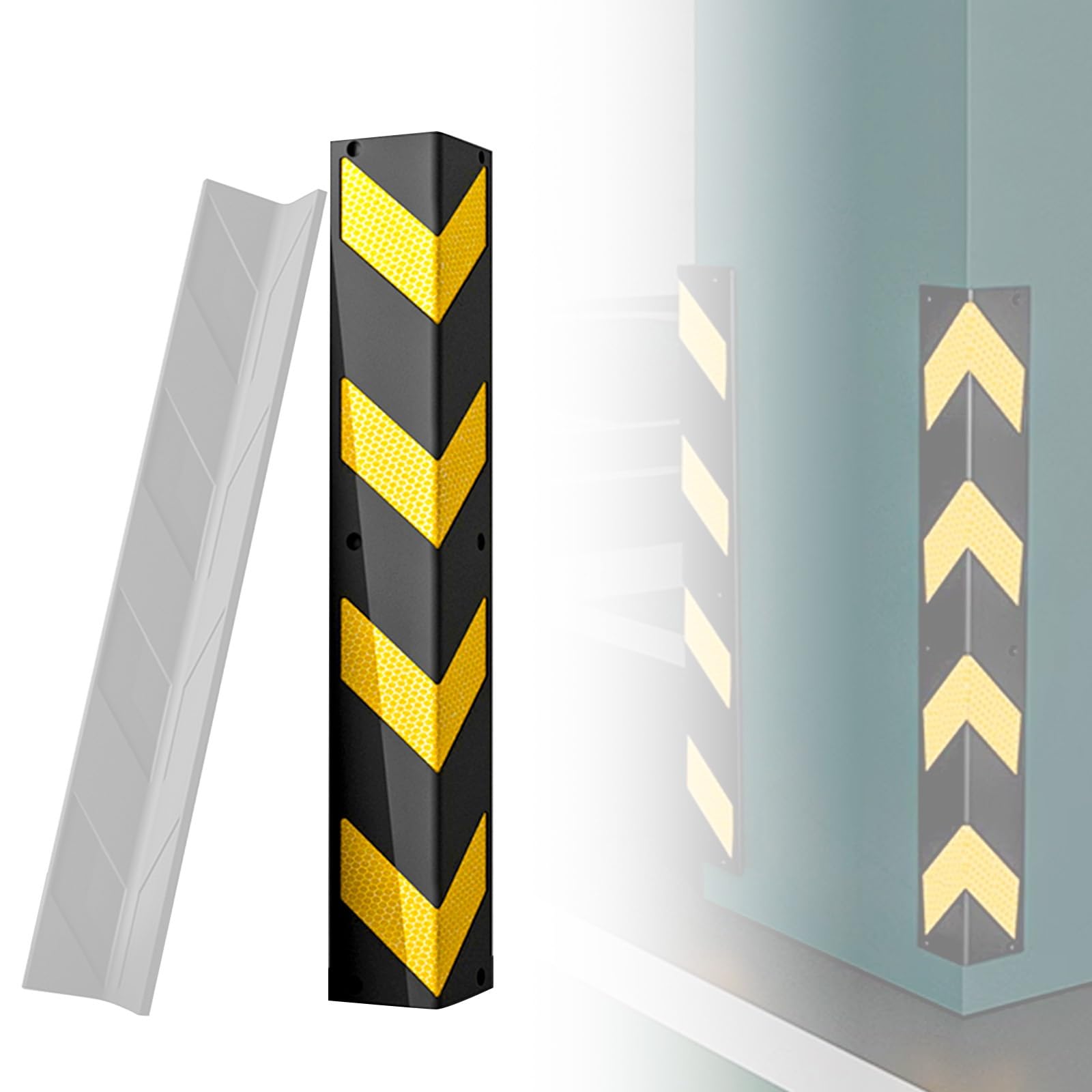 Protector Columnas Garaje Protector Pared Garaje Altamente Reflectante Protector Esquinas Garaje Material de Caucho Protector Puertas Y Paragolpes Coche Anti-Rayaduras(1500x100x10mm)