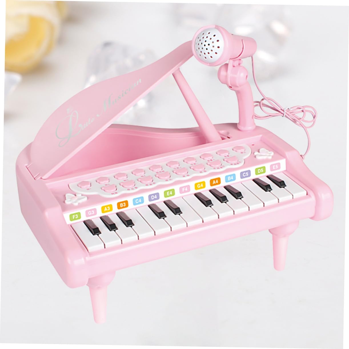 Hemobllo Organo Elettronico Multifunzionale per Ragazzo Ragazza con Microfono, Pianola Giocattolo in Plastica Rosa, Funzione Esplorazione Suoni e Volume Regolabile per Apprendimento