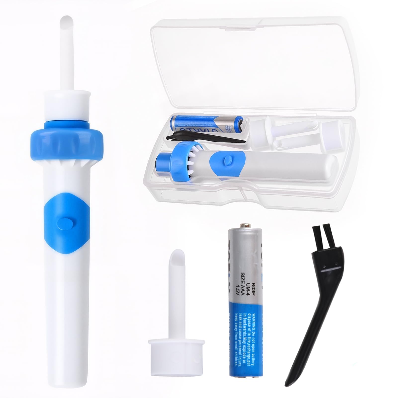 Yuio Aspirateur Oreille Cerumen, Nettoyant Oreille Avec 2 Têtes de Rechange Lavables et Batterie, Électrique Nettoyeur Oreilles Adulte, Appareil De Nettoyage Des Oreilles Pour Bebe Enfants Adulte