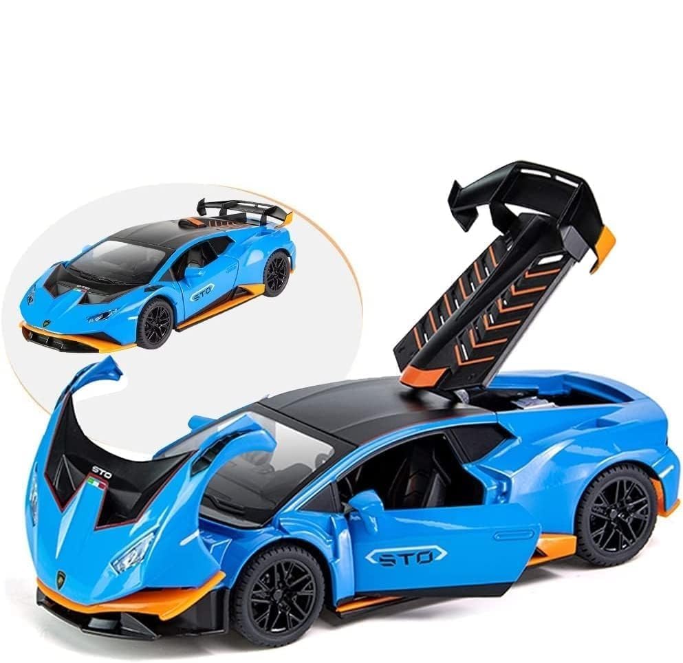 Image of 1:24 Scale Lamborghini Huracan Toy Car | Metal Pullback Diecast Car for Kids with Openable Doors, Sound, Light Effects Toy for Car Enthusiasts (Color As Per Available),blue,black