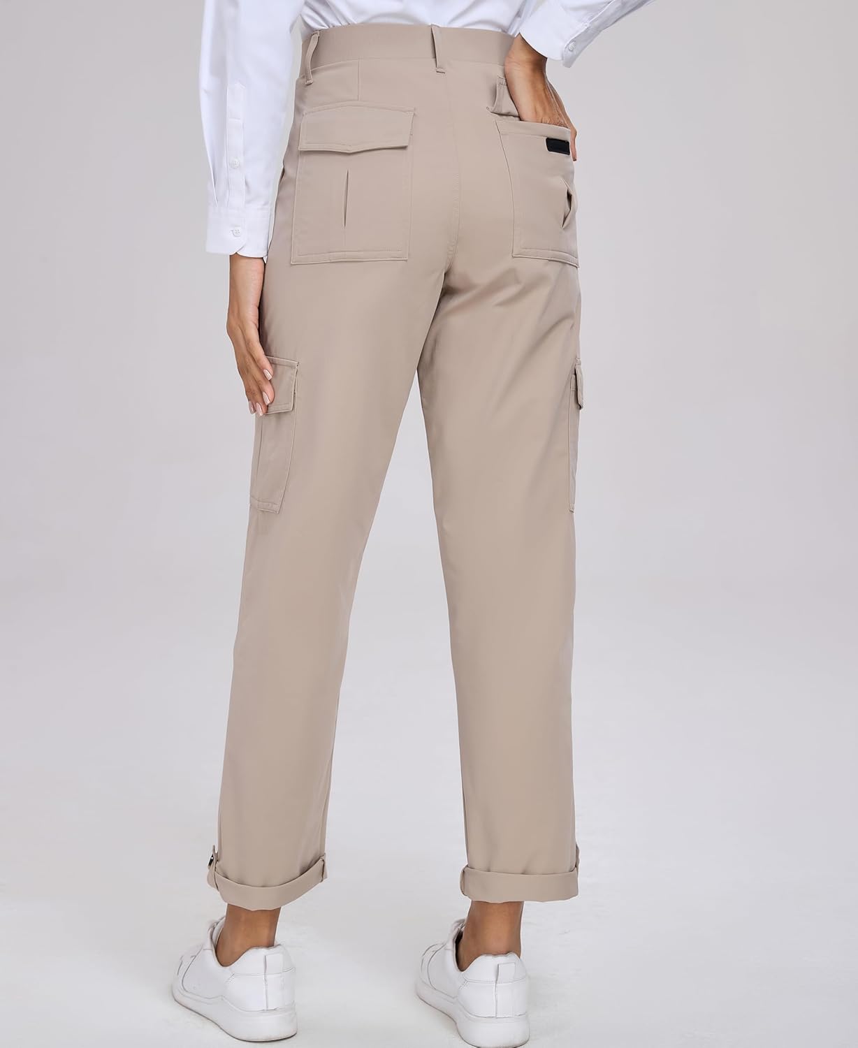 Oalka Women's Hiking Cropped Capri Pants Relaxed Fit Stretchy Knit Waist Casual Outdoor Travel Pant - Image 2