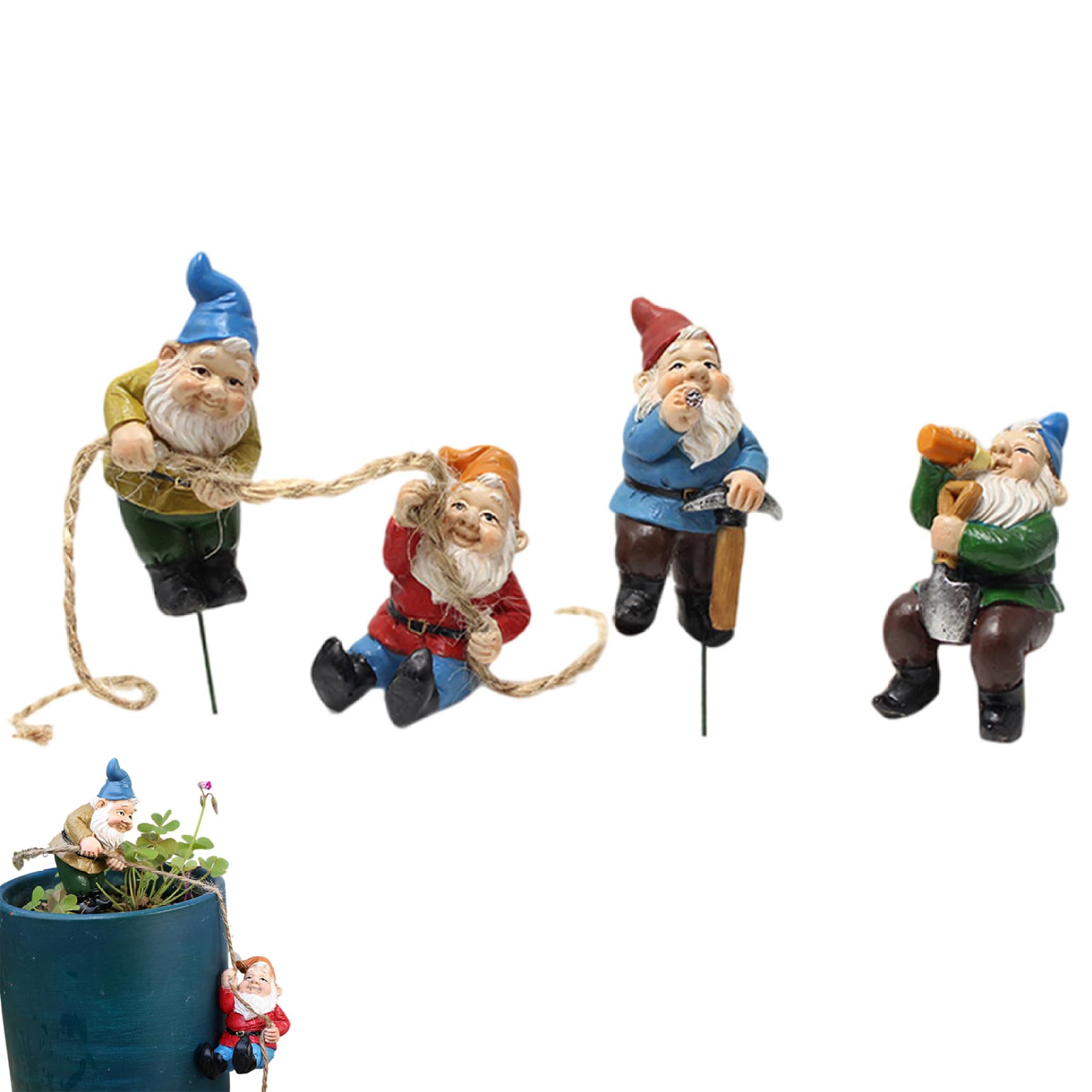 Garden Gnome Set of 4 Garden Gnomes, Adorable Resin Statues for Outdoor Decor and Indoor Plant Decoration