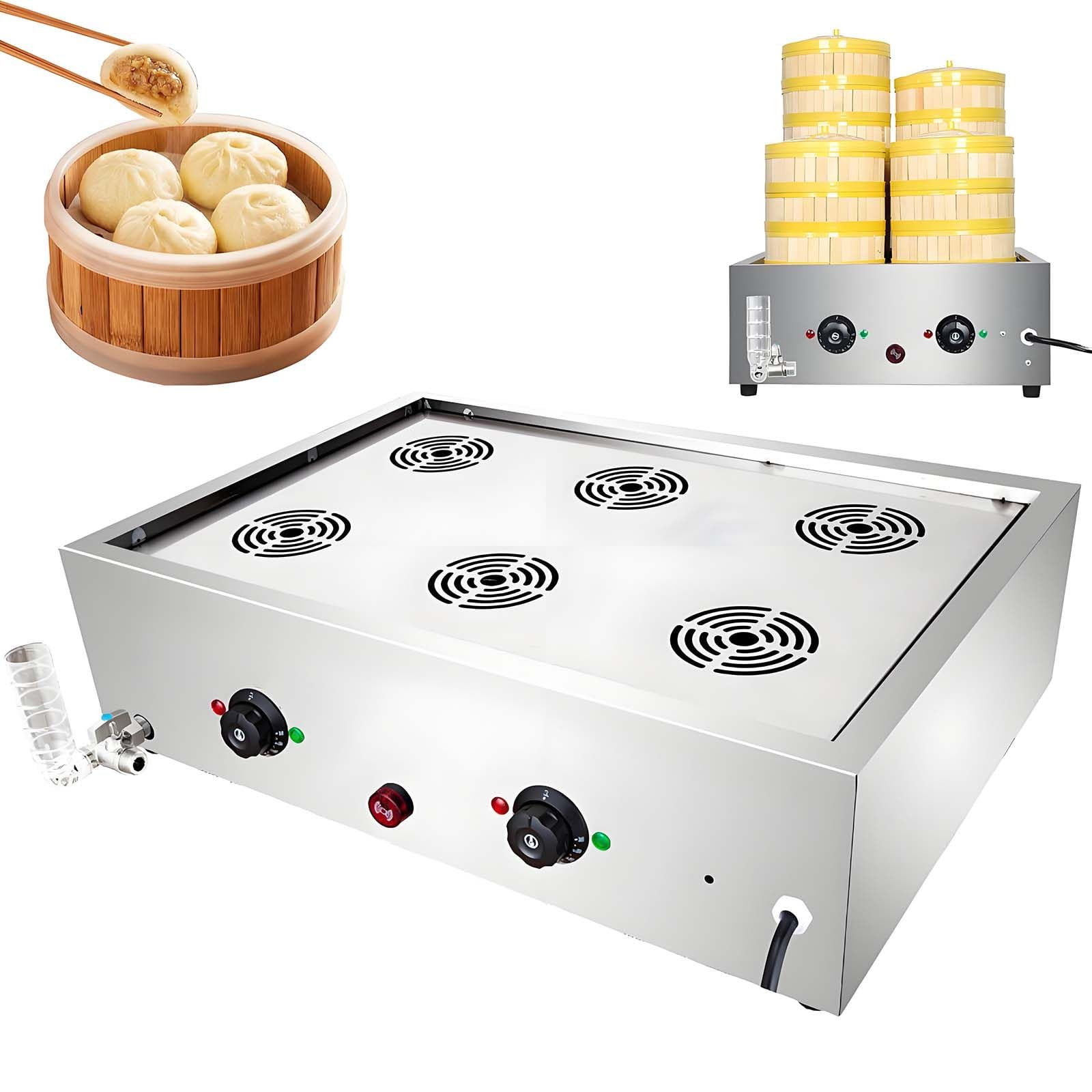 GUTYGIO 5000W Electric Steamed Bun Machine, 13.5L Commercial Steamer with Adjustable Temperature 30-110℃ for Efficient Cooking 6holes