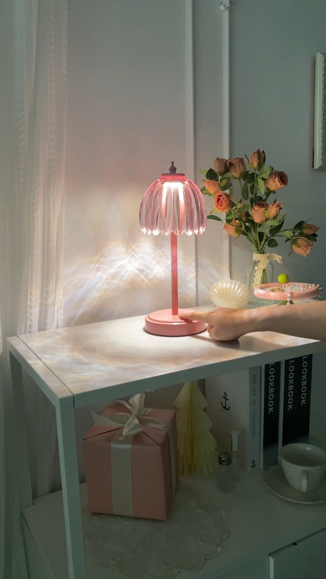 Image of Shenmoyl Rechargeable Table Lamp with 5200mAh Battery & Touch Control - 3 Adjustable Color Temperatures, Cordless Dimmable Table Light for Bedroom, Office Desk, Nightstand (Clear Pink,Pink Base)