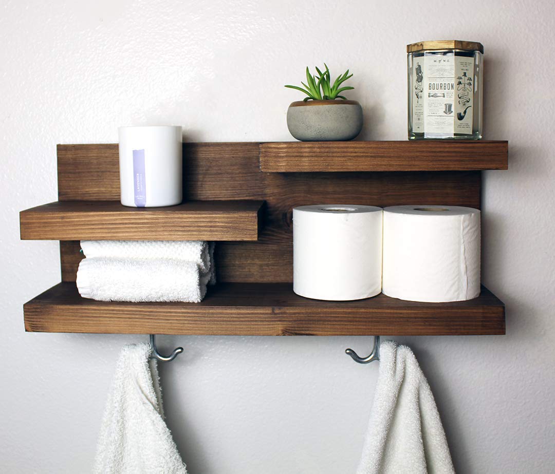Modern Farmhouse Bathroom Shelf with Towel Hooks