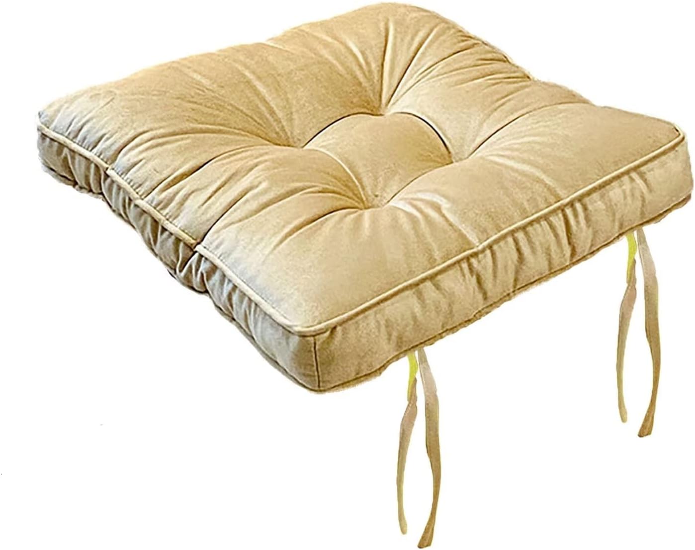 Kitchen Chair Cushions Set of 2, Seat Cushions for Dining Room Chairs with Ties 2 Pack, Non Slip Chair Pads with Elegant Velvet Cover, Machine Washable and No Fading for All Seasons Beige