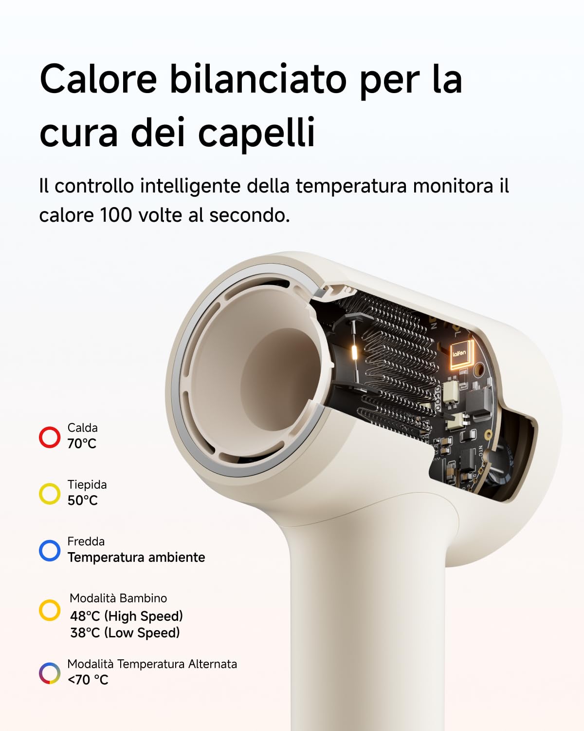Laifen Air Pro Asciugacapelli, 299g, 115.000 rpm, 200M Ioni, Oro Sabbia