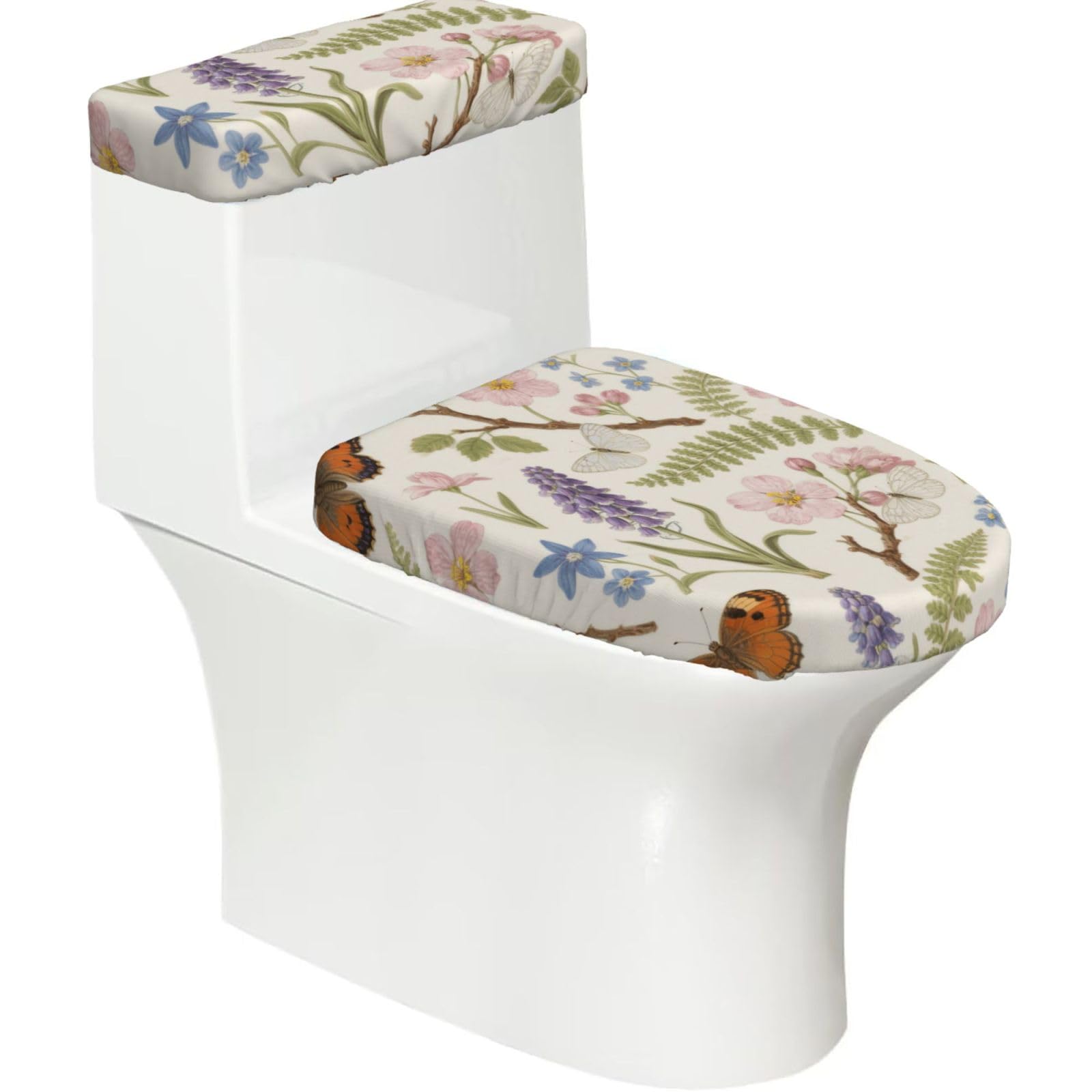 Fekiloot Black Floral Toilet Lid Cover And Toilet Tank Cover Set Of 2,Dust Splash Resistant Toilet Top Covers Soft Washable Toilet Lid Seat Cover For Bathroom Office Home Decor