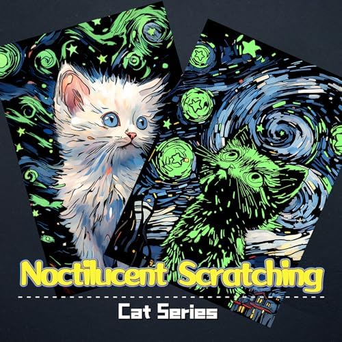 DESINIK Scratch Painting Art Paper for Adults,Creative DIY Art Craft Gift Scratch Rainbow Painting Luminous Paper Set including 4 Tools 16''x11''(Cat Series) - Image 2