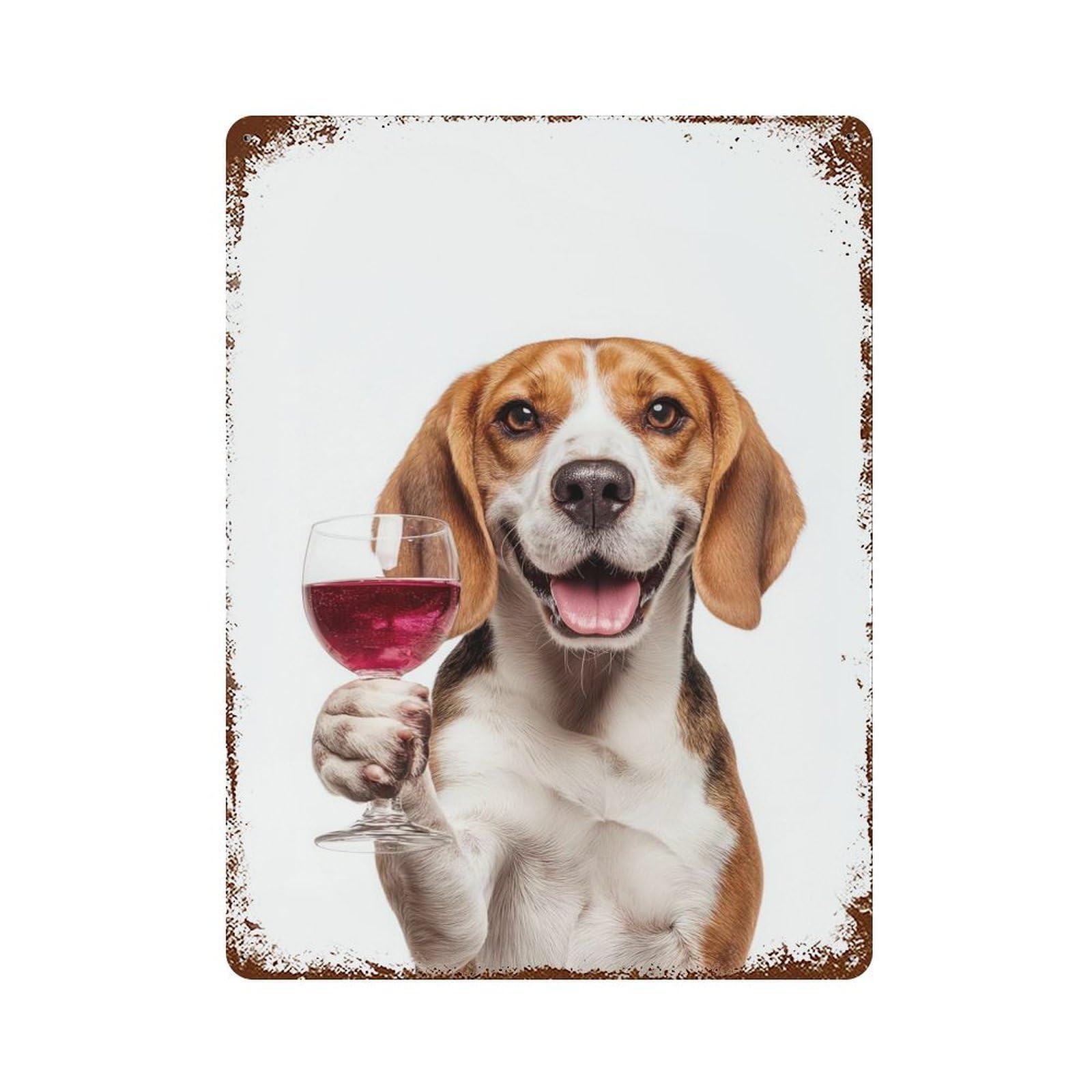 Beagle with Wine Glass Rusty Metal Tin Sign 15.7"x11.8", for Basement, Hobby Room And Garage Decor, Retro Wall Decor