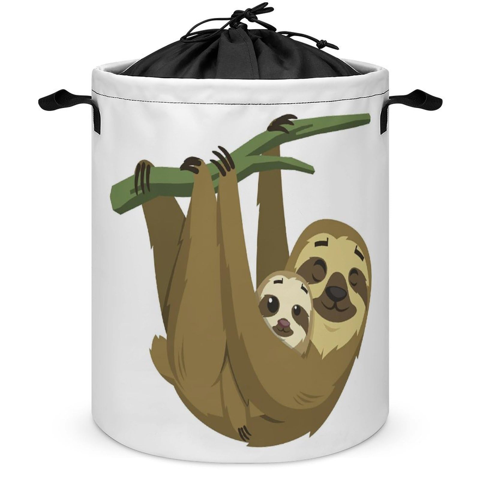 Wlntrophic Drawstring Laundry Hamper, Cute Rainforest Sloth Laundry Basket, Washing Basket with Handle