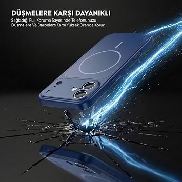 Babilden iPhone 17 Pro Max İçin Kılıf Kamera Tasarımı Magsafe İle Uyumlu Temperli Cam Arka Yüzey Darbelere Karşı Koruma Lüks Telefon Kılıfı (Lacivert)