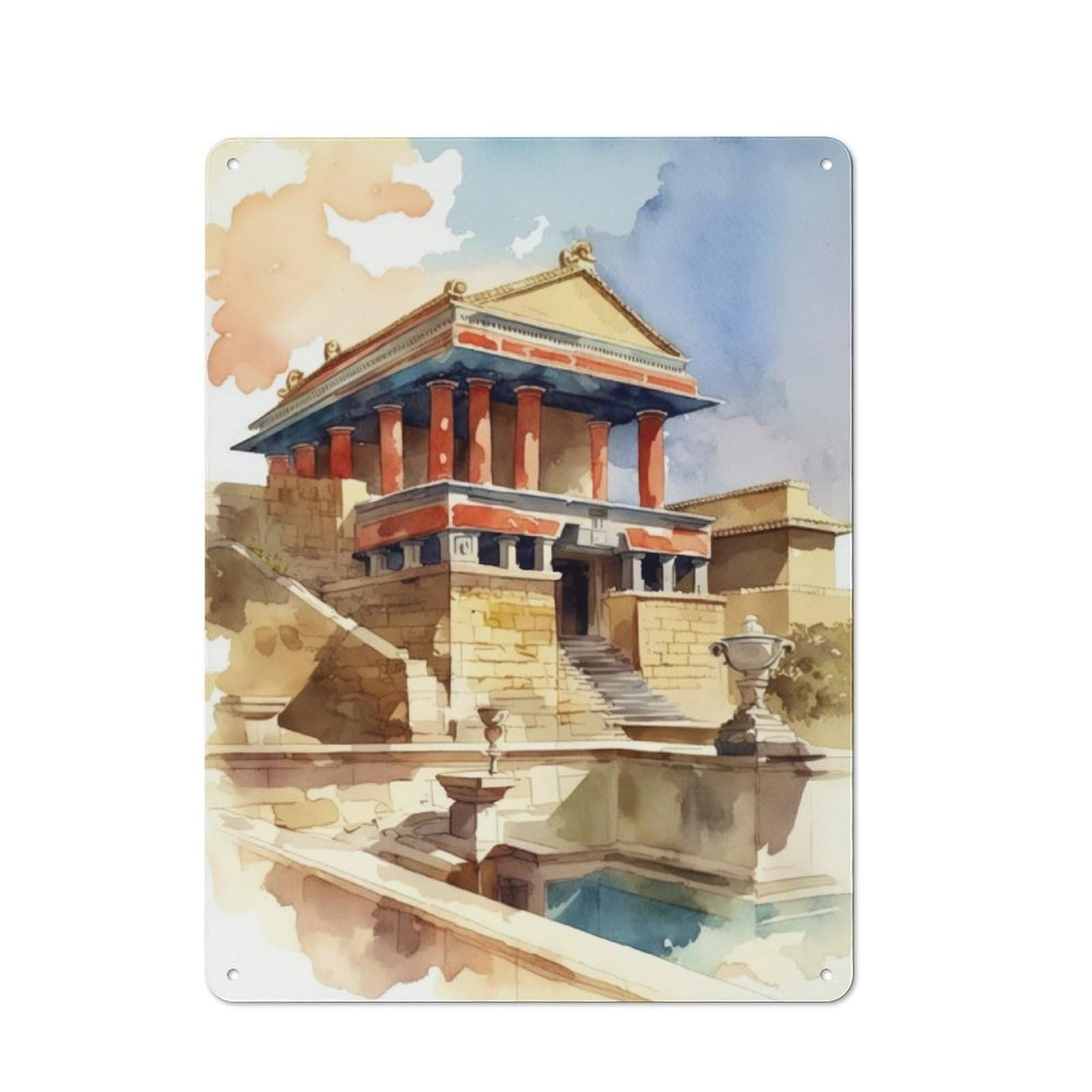 Junmoney Palace Knossos Watercolor Old Style Metal Sign 40X30cm, Bar Wall Plaque For Diner, Restaurant, Shed Or Kitchen