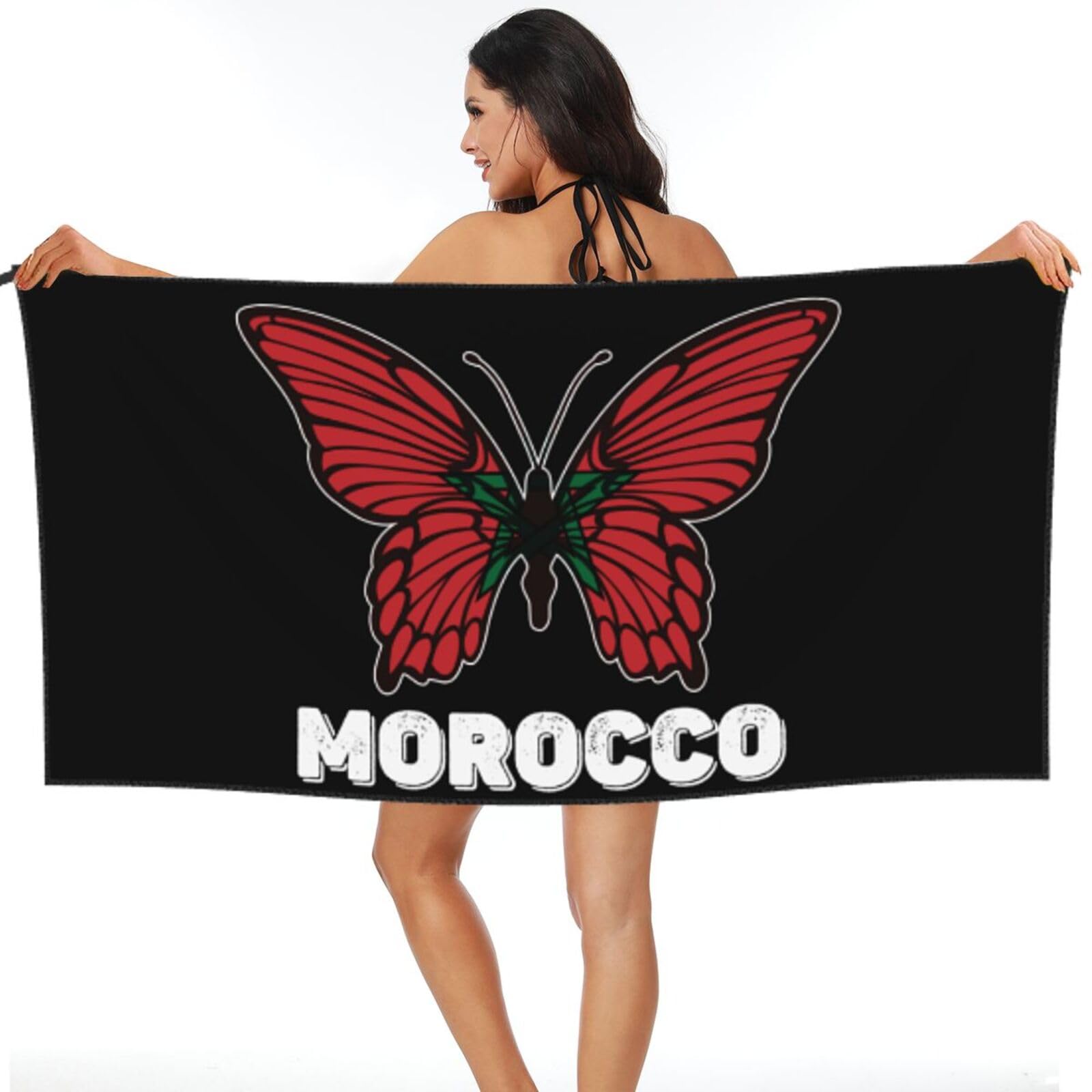 Serviette drapeau du Maroc motif papillon drap de bain léger 80x130cm