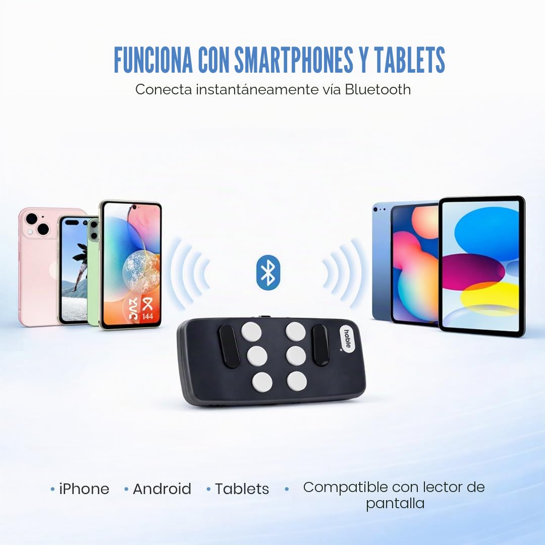 Hable One El Teclado Braille más Compacto para Personas con discapacidad Visual para iPhone, Android y tabletas diseñado para facilitar y agilizar la Escritura de Estudiantes y Personas ciegas