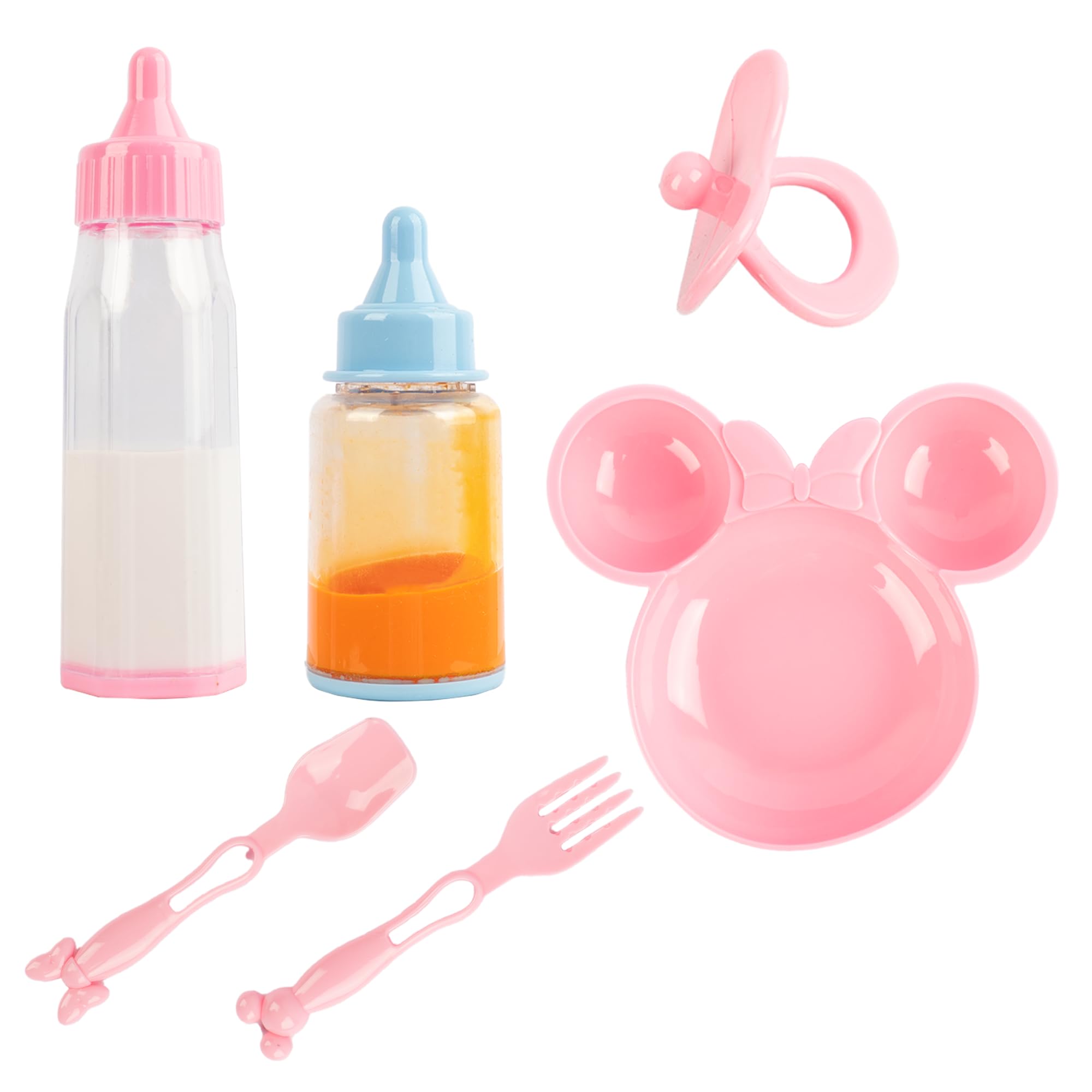 D.A.Y. Republic 6pc Baby Dolls Feeding Accessories with Two Magic Milk Bottles, Dummy, Plate, Fork and Spoon