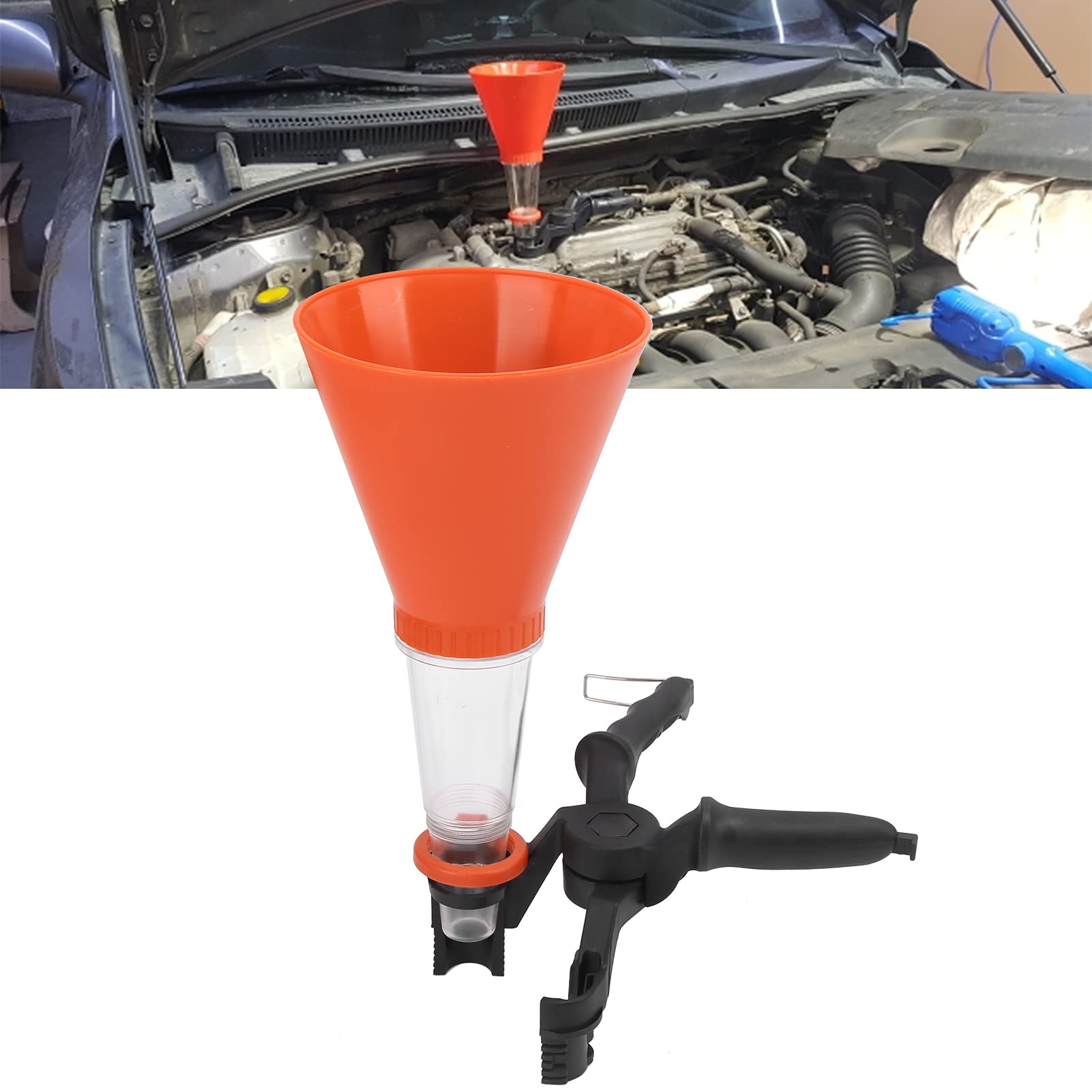Fabater Kit Imbuto di Riempimento Olio, Imbuto per Olio Motore Universale 3 Pezzi, Filtro Olio a Bloccaggio Rapido, Kit Olio, Kit Imbuto di Riempimento Olio Senza Fuoriuscite (Arancia)