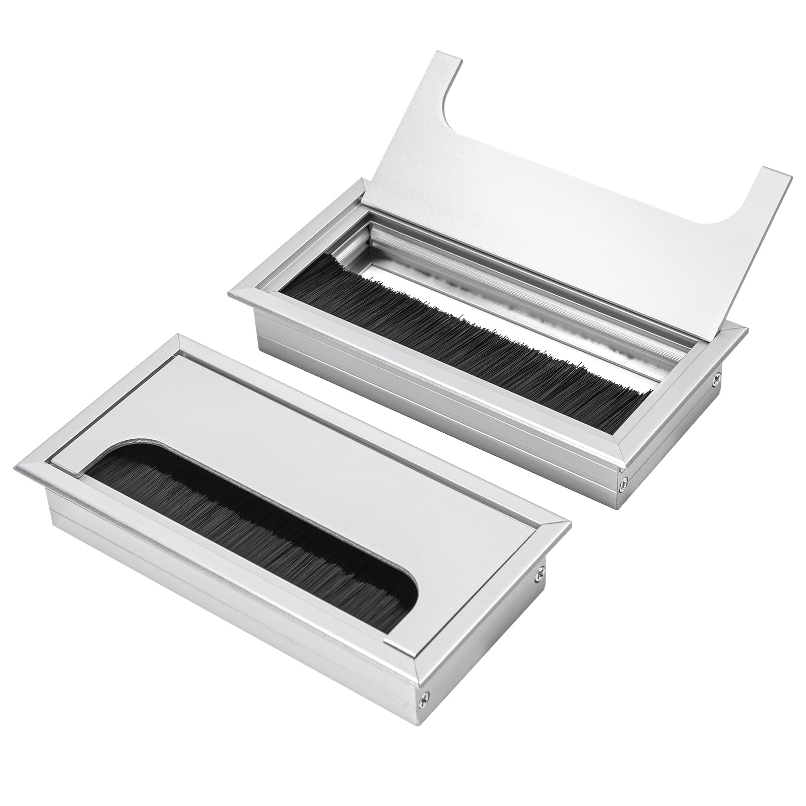 2Pcs Silver Desk Cable Grommets 160x80MM, Desk Plug Hole Cover, Computer Desk Metal Cable Hole, Aluminum Alloy Rectangle Cable Hole Cover for Desktop Cable Organizer