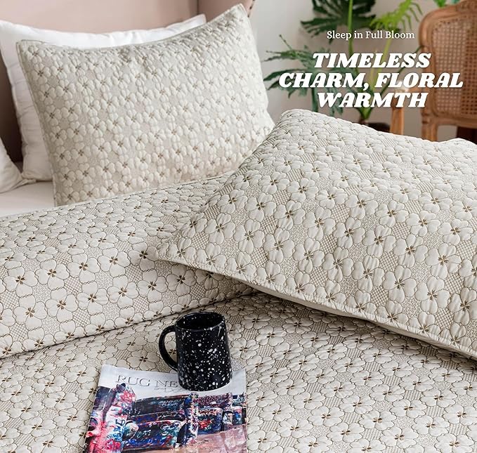 Image of BSB HOME Solid 100% Cotton Multi-Needle Quilted Ultrasonic Bedcover Set - 280 TC, Soft & Lightweight, King Size /Double (90x100 in /228X254 cm), Coverlet with 2 Pillow Cases (Creamy Beige)