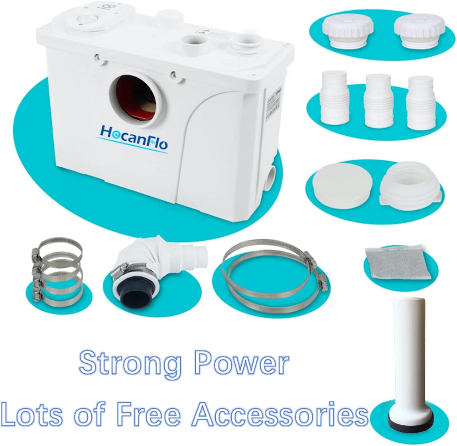 Two Piece Toilet with Macerator Pump for Upflush Toilet System and 4 Water Inlets Connect Full Bathroom, Sink, Toilet, Water Disposal, Automatic Start and Stop, Reamer Crush Function (700watt-1) - - 