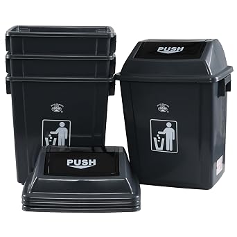 4-Pack Swing Top Wastebasket, 6 Gallon, Modern Garbage Bin | Durable Plastic Material, Convenient Push Swing Top Lid, Garbage Bin Ideal for Kitchen, Bathroom and Garage Use