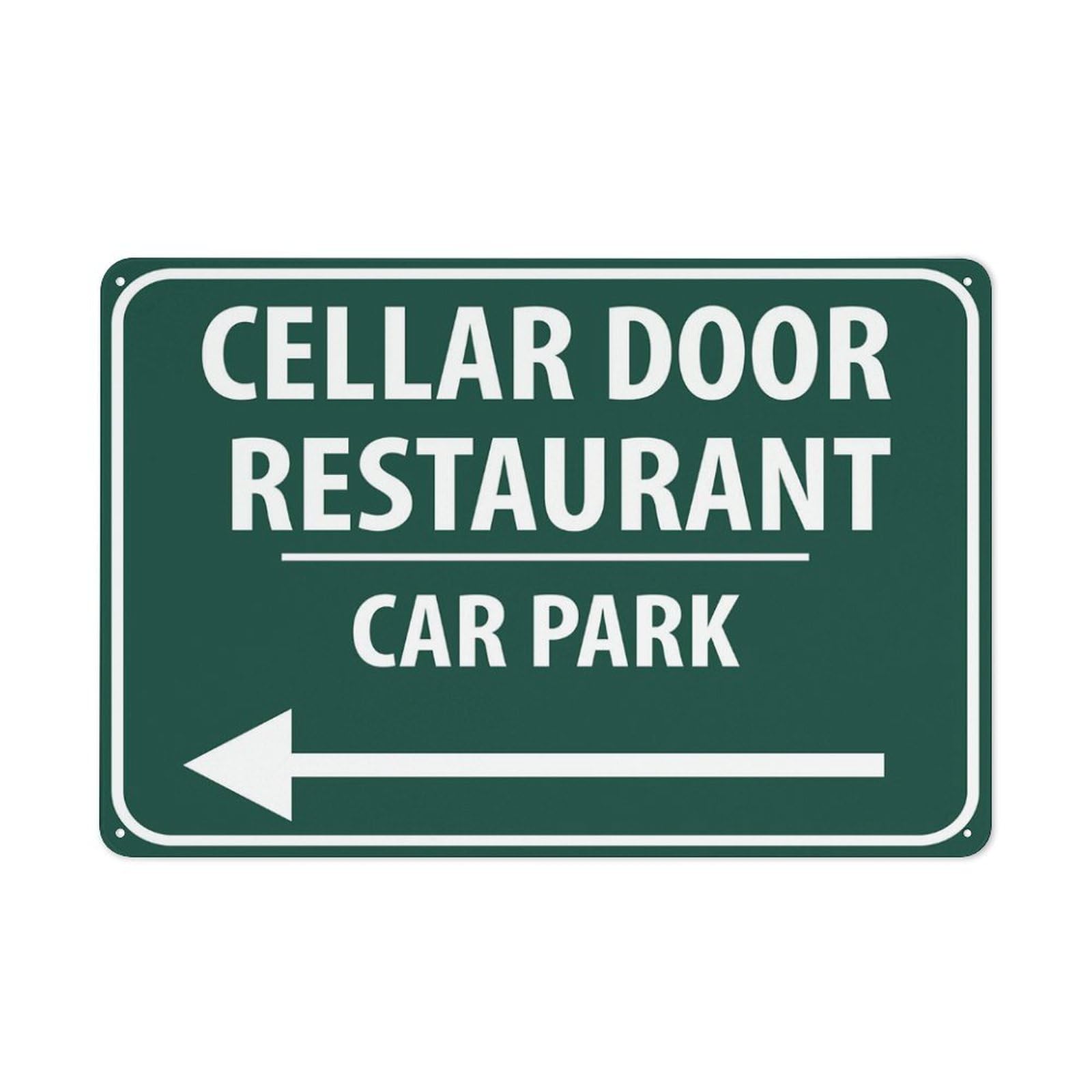 Cellar Door Restaurant Car Park (Left Arrow) Sign, 8x12 Inch Metal Aluminum, Pre-Drilled Holes for Easy Mounting, Indoor/Outdoor Use for Fence, Door, Gate