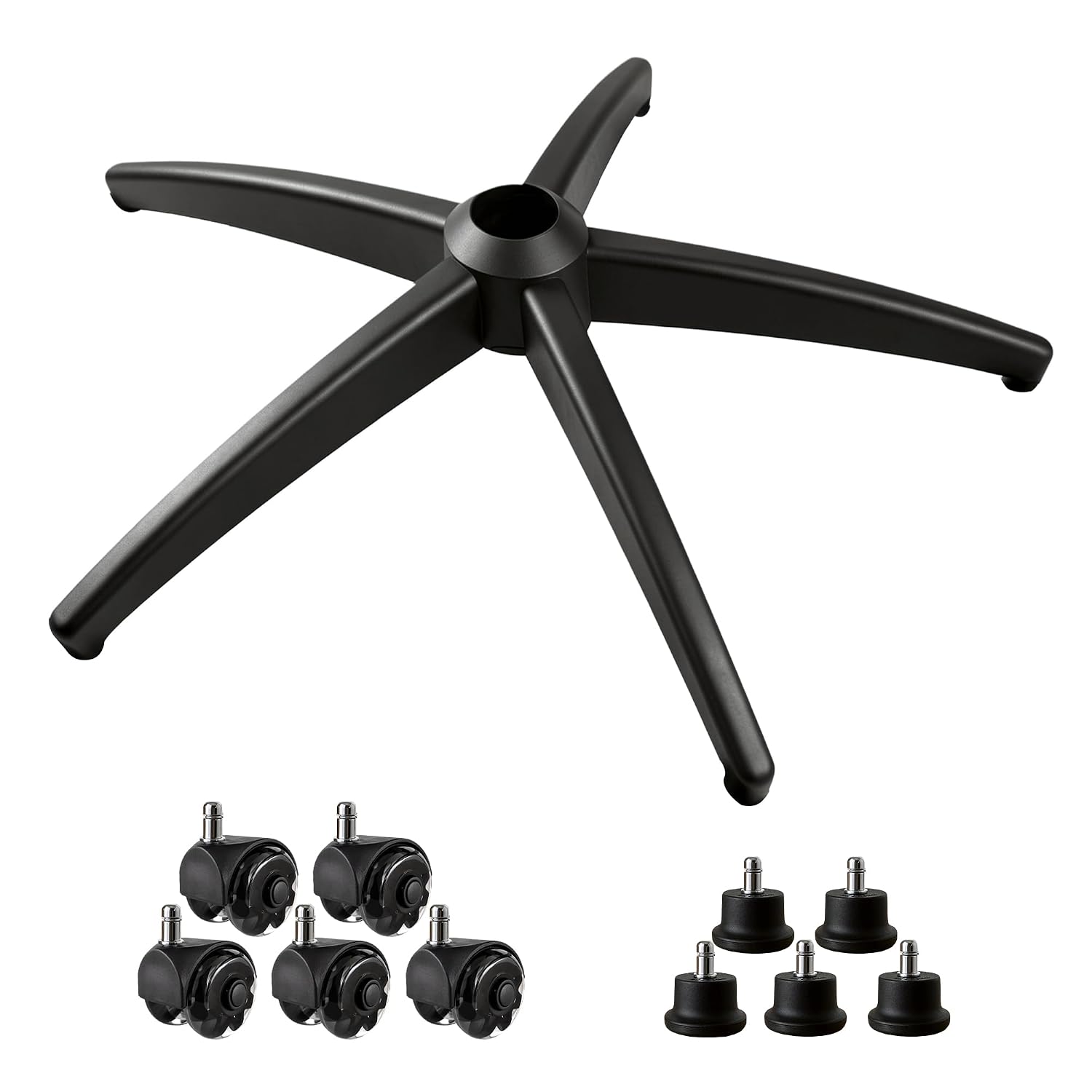 28" Office Chair Metal Base Replacement Set with 5 Wheels 5 Glides