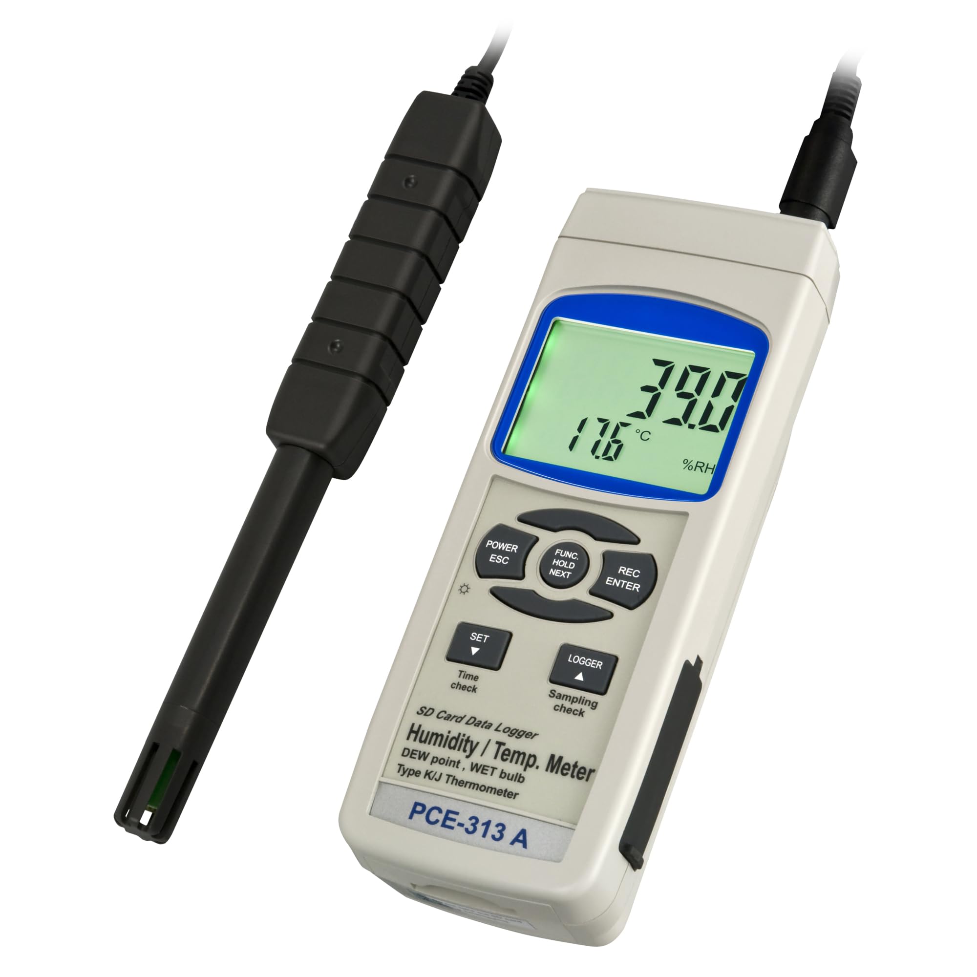 PCE-313A Higrómetro/Registrador de datos/Higrómetro/Medidor de temperatura/Medidor de humedad/Tarjeta de memoria SD para uso profesional en tecnología de medición climática