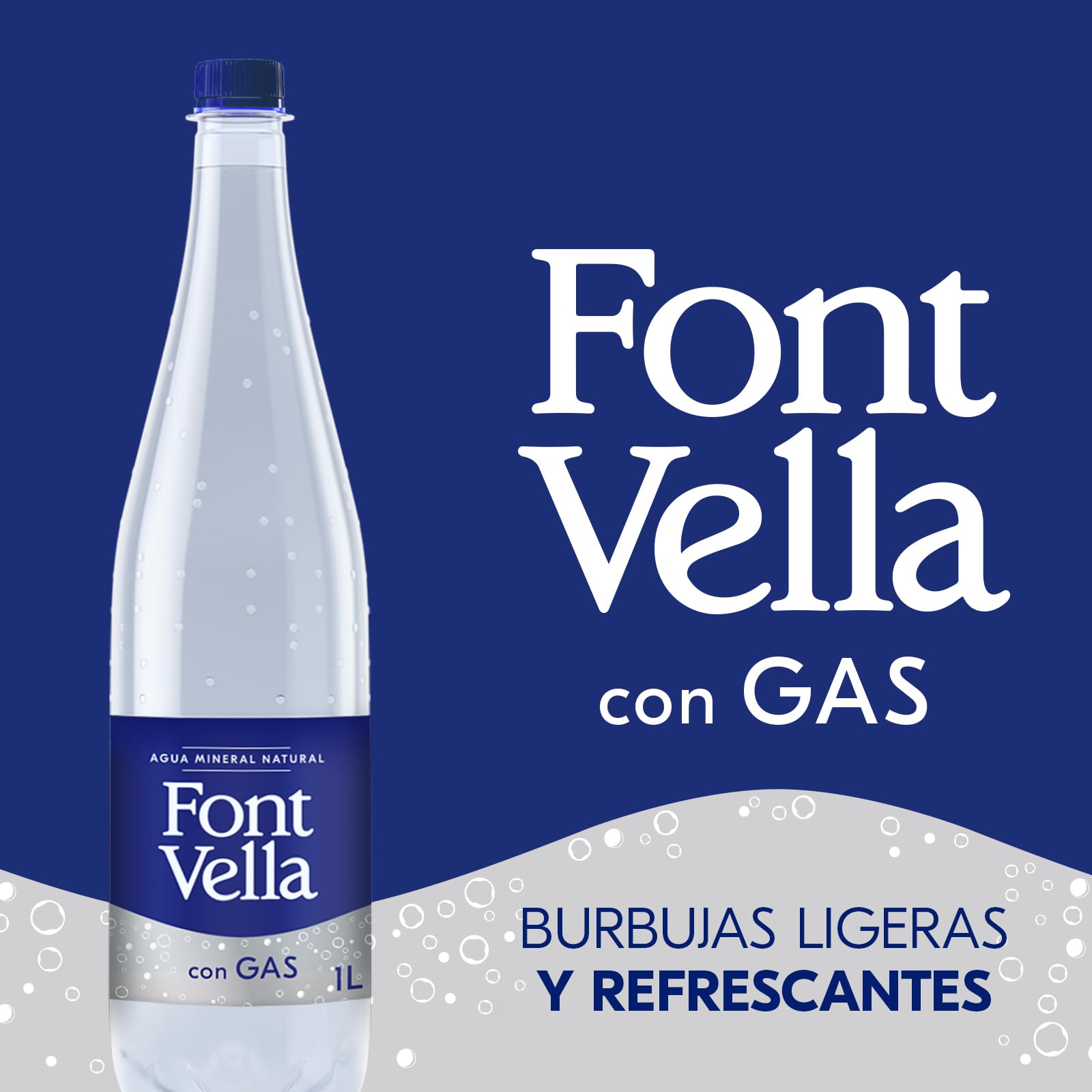 Font Vella Gas, natürliches Mineralwasser mit Gas, 6er Pack (6 x 1 l)