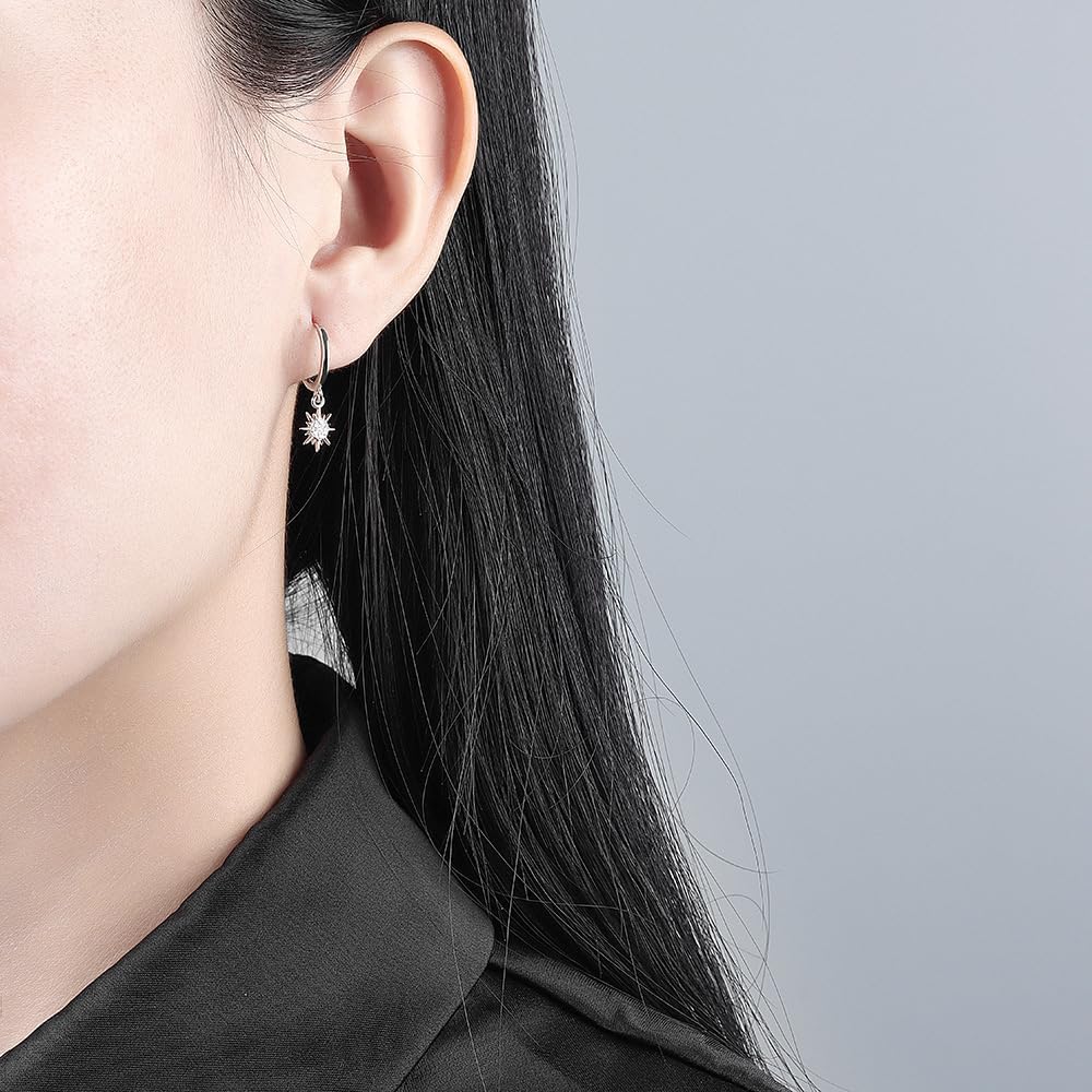 Crystal Sunflower Dangle Hoop Earrings for Women Charms Cz Diamond Drop Cartilage Huggie Cubic Zirconia Small Hoop Earrings Cute Delicate Fashion Best Friend Simple Hypoallergenic Jewelry - Image 2