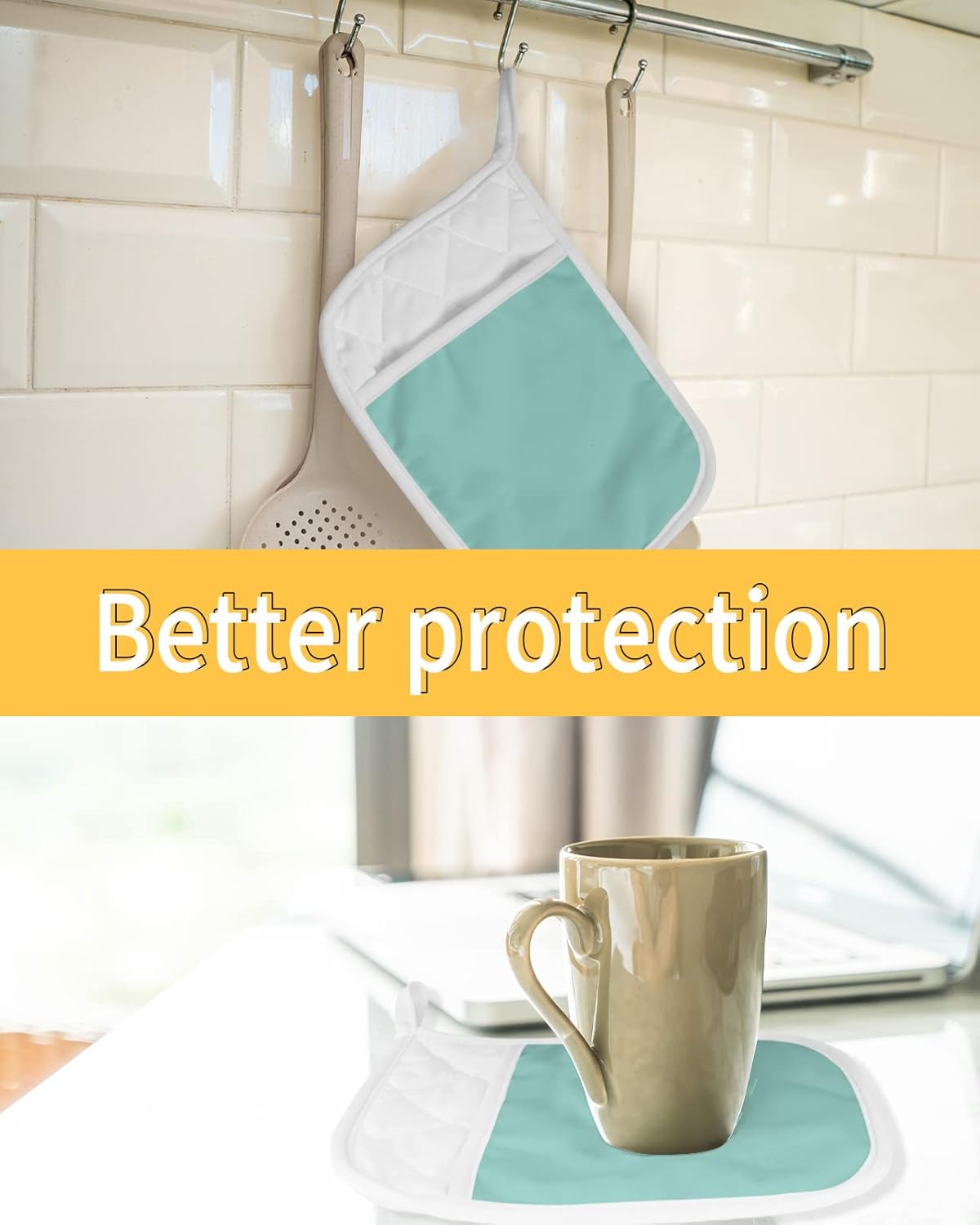 5 Pack Pot Holder with Pocket, Farmhouse Decor Aqua Kitchen Potholders Heat Proof Non Slip Pot Holders Sets, Hot Pads Potholder for Cooking Baking BBQ