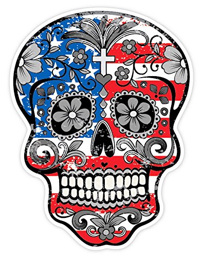 OSMdecals - Grunge American Flag Detailed Sugar Skull Sticker Series 1 - Mexican Day of the Dead Calavera Waterproof Car Decal Bumper Sticker