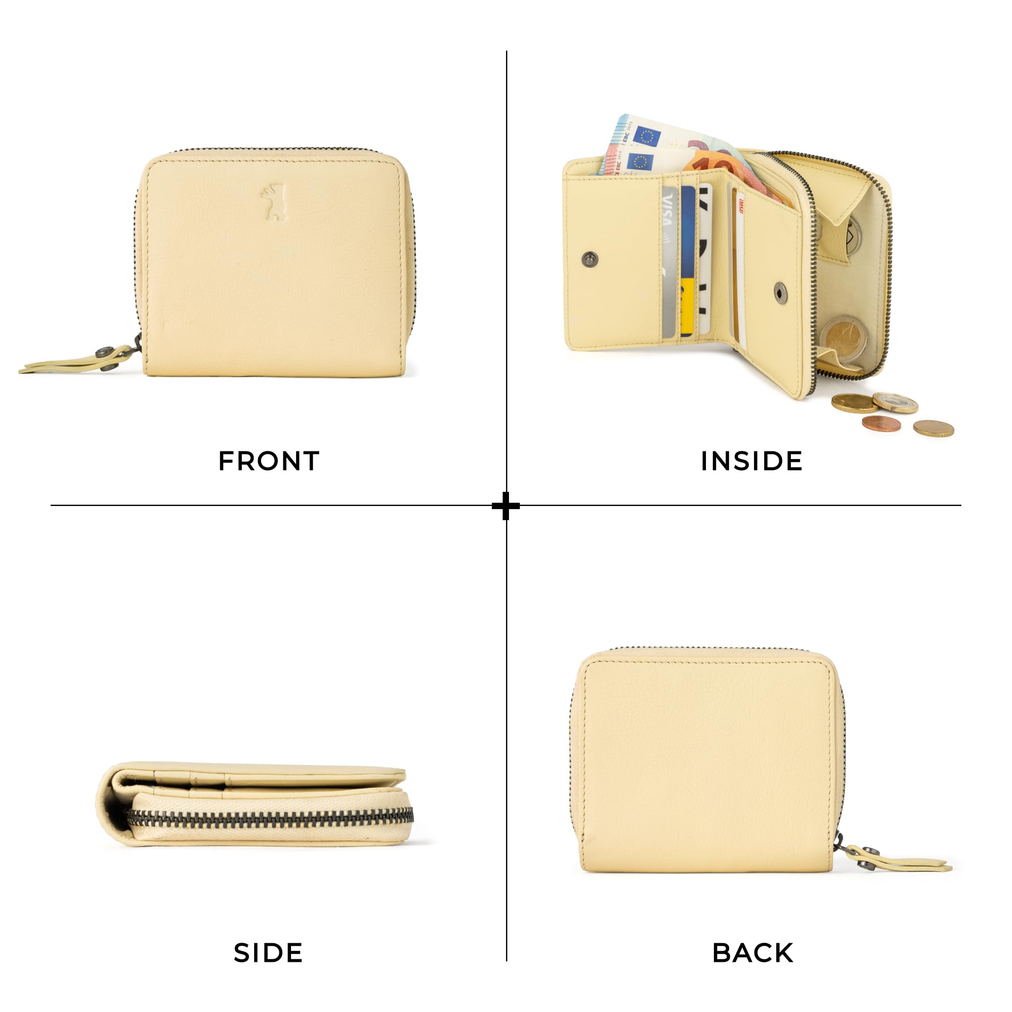 Berliner Bags Portafoglio Donna Sara in Vera Pelle Pieno Fiore, Compatto con Zip e Portamonete, Protezione RFID, 8 Carte – Amarillo