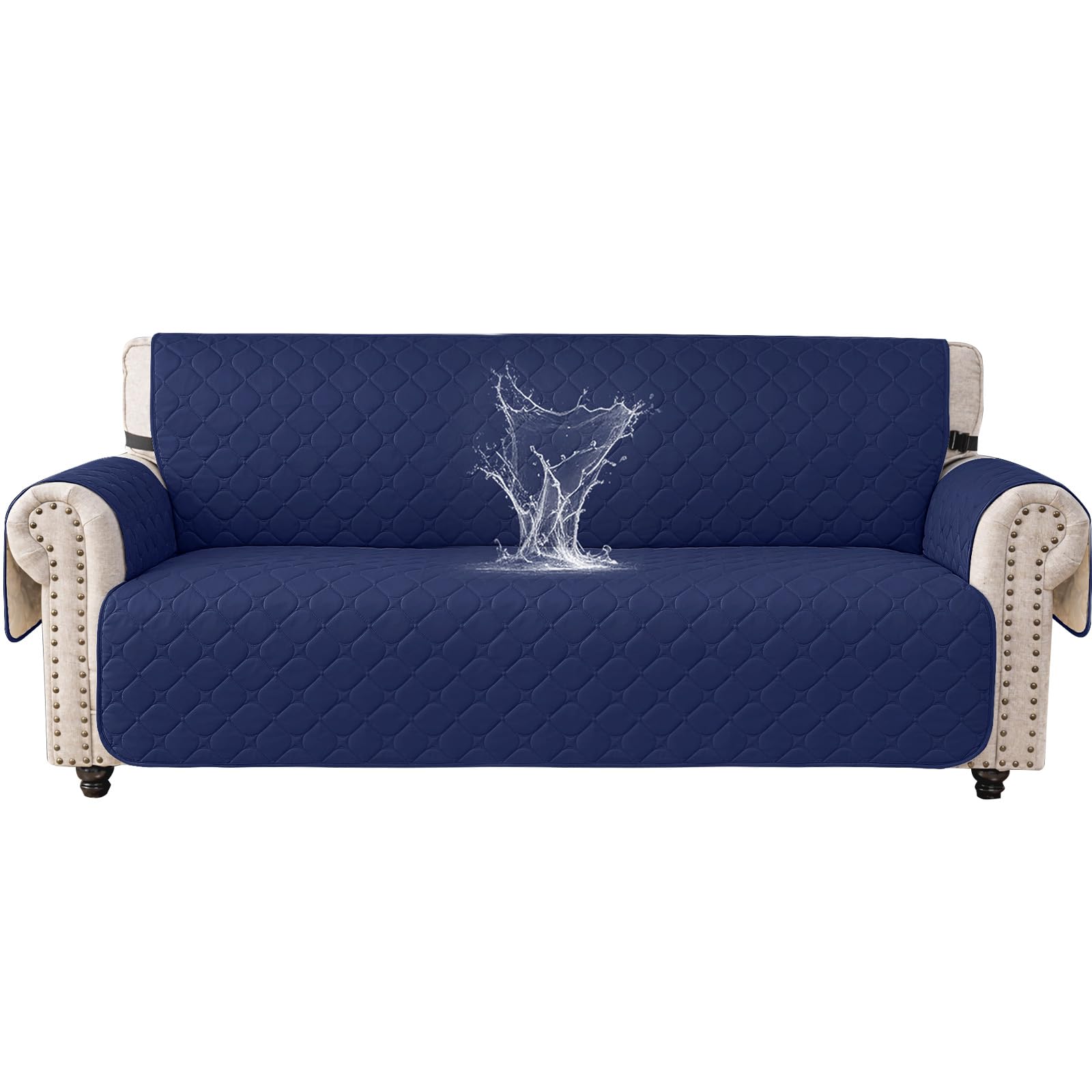 Ystyle Impermeable Funda Sofa 3 Plazas, Fundas para Sofa Antideslizante, Extraíbles, con Bolsillos Lateral, Anti Gatos Arañazo Y Perros Mascotas, Antimanchas Lavables, Azul Marino