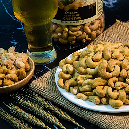 Image of LAFOOCO Organic Salted Cashews 30 oz, USDA Certified Dry Roasted Nuts | USDA & EU Organic whole cashews with sea salt, oil-free. Plant-based vegan protein snack from Vietnam. Resealable jar.