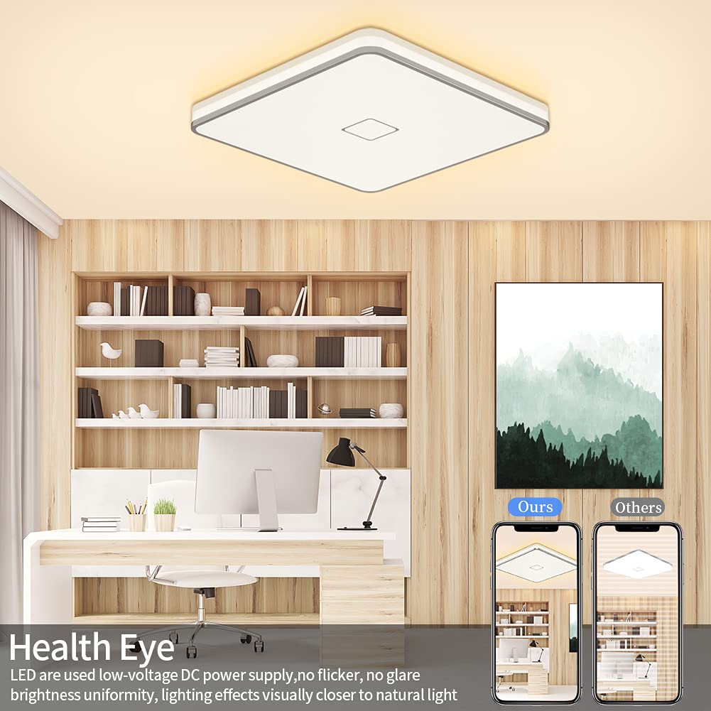 Airand LED Ceiling Light Flush Mount 24W 12.6 inch Square LED Ceiling Lamp with 240Pcs LED Chips Without Flicker, 2050 Lumens, IP44, 80Ra+, 180W Equivalent (Warm White)