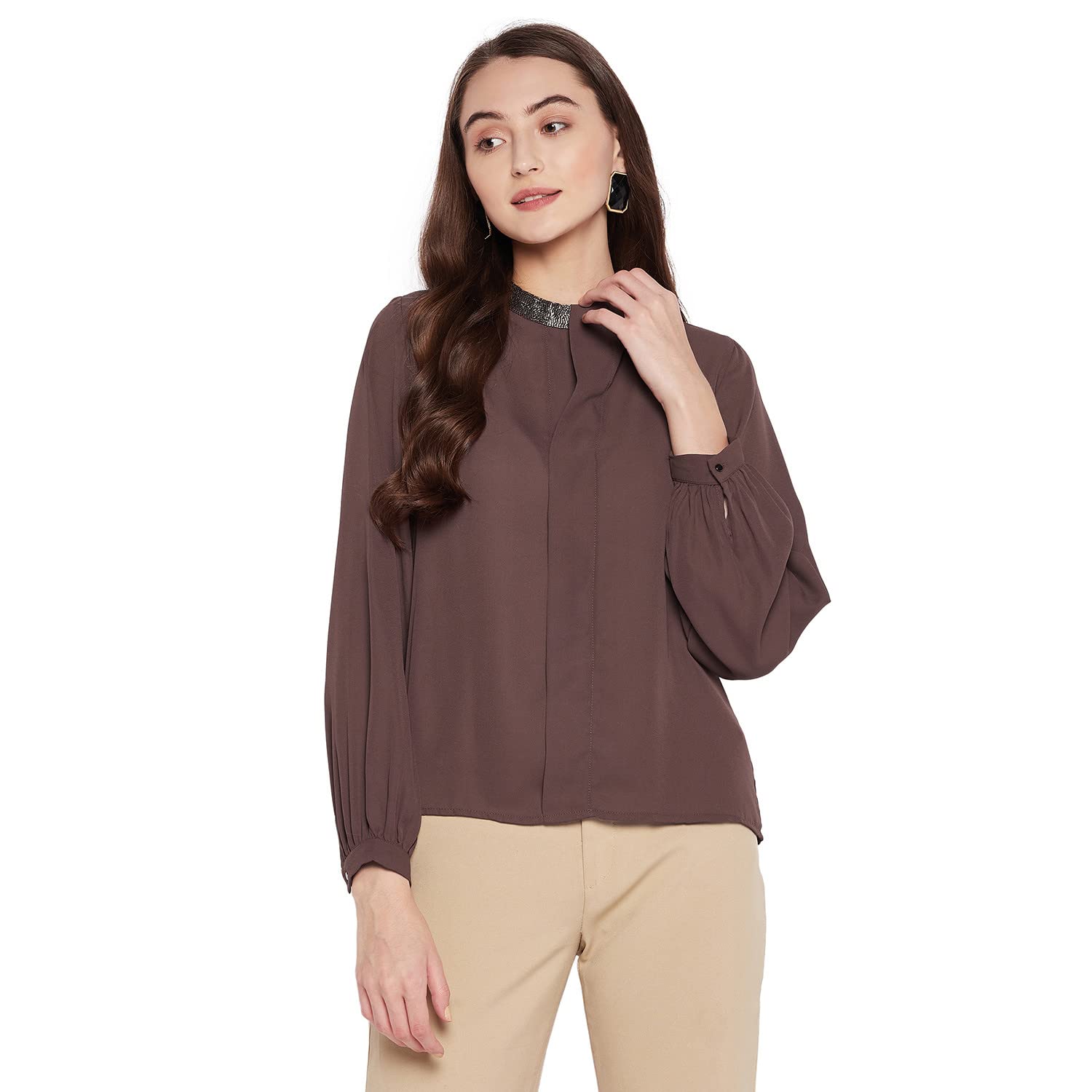 MADAME Women Chocolate Textile Top