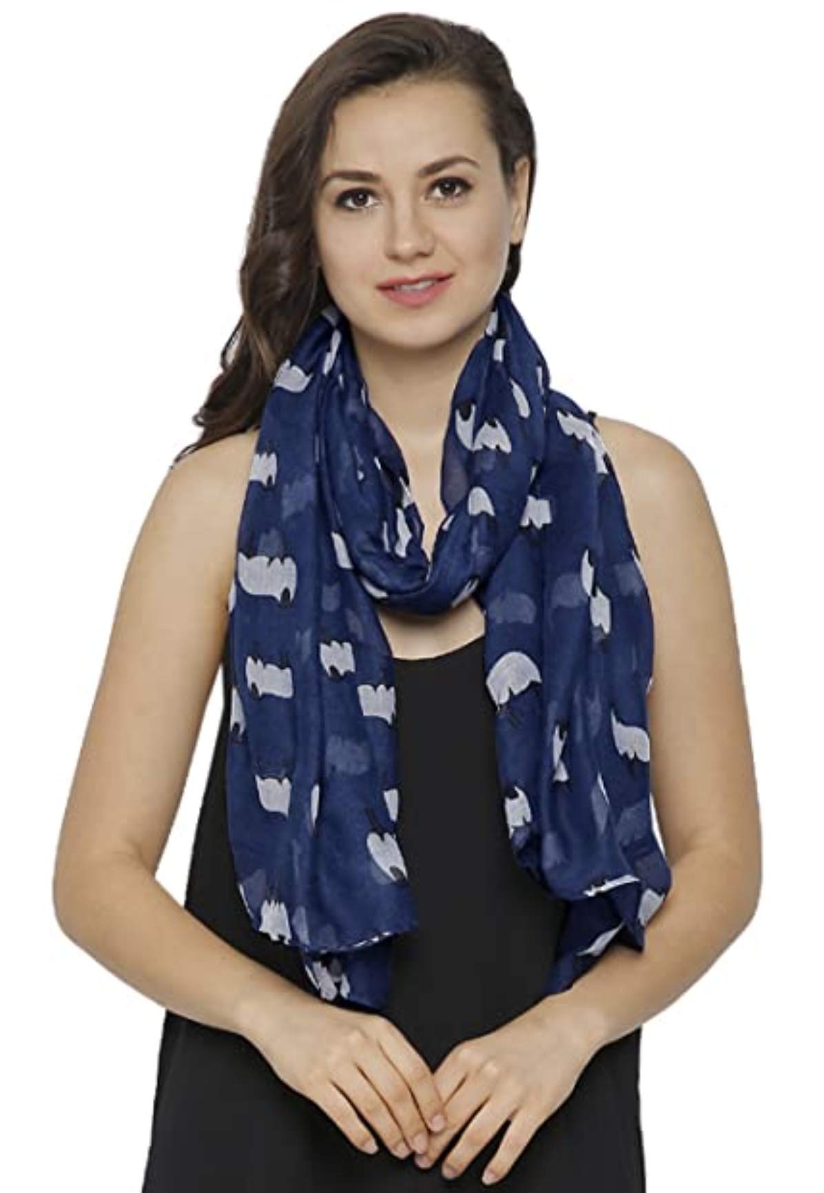 World Of Shawls Women's Navy Blue Sheep Print Design Scarves For Lightweight Large Size Scarf (Navy Blue)