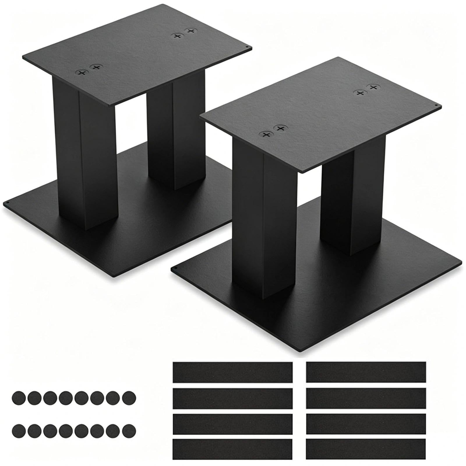 2 supporti audio da scrivania, altezza 25 cm, in metallo, con cuscinetti antiscivolo e ammortizzanti, per computer e librerie (nero)