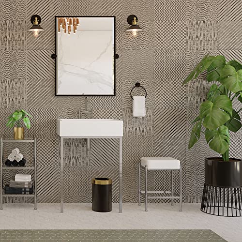 Image of Gatco Small Bathroom Trash Can with Lid, Round 3 Gallon Stainless Steel Wastebasket, Under Sink, Matte Black and Brushed Brass, for Bathroom, Bedroom, Office (1930)