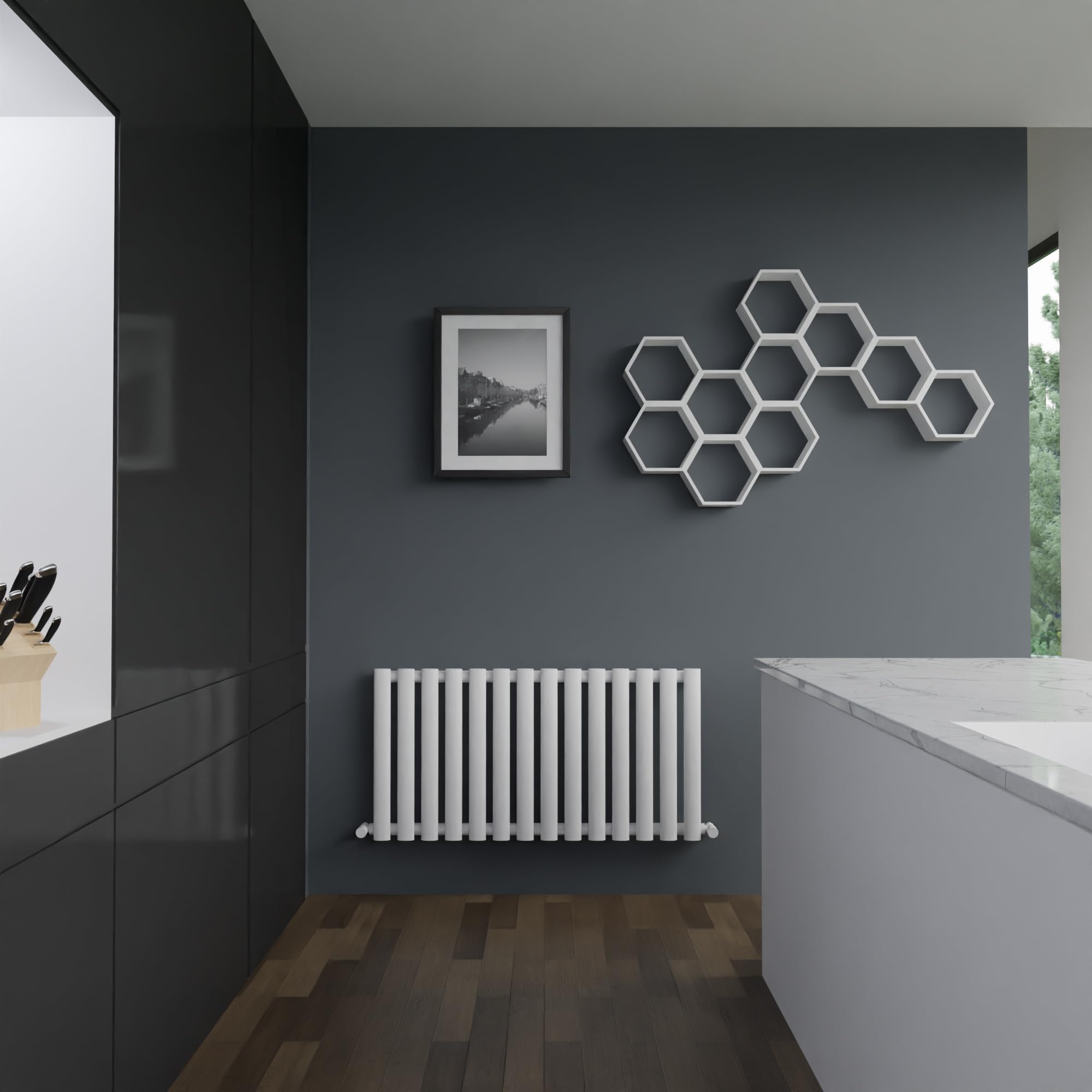 Brecon White Oval Tube Designer Radiator Horizontal Central Heating - 960mm (w) x 500mm (h) - BTUs 2687