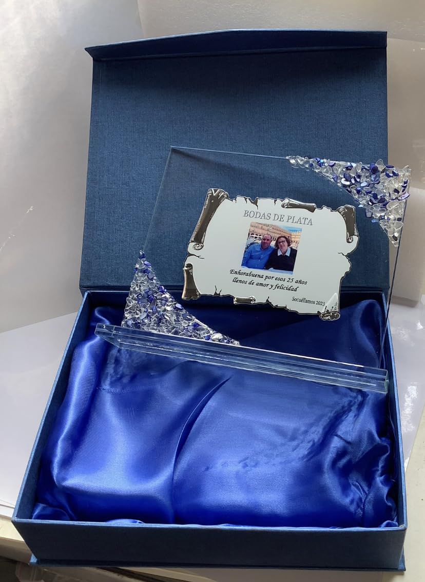 Curia Grabador Placa de Homenaje Cristal Personalizada, 26x21cm Jubilación, Cumpleaños, Bodas de Oro, Agradecimiento y Cualquier Evento - Incluye Elegante Caja de Presentación
