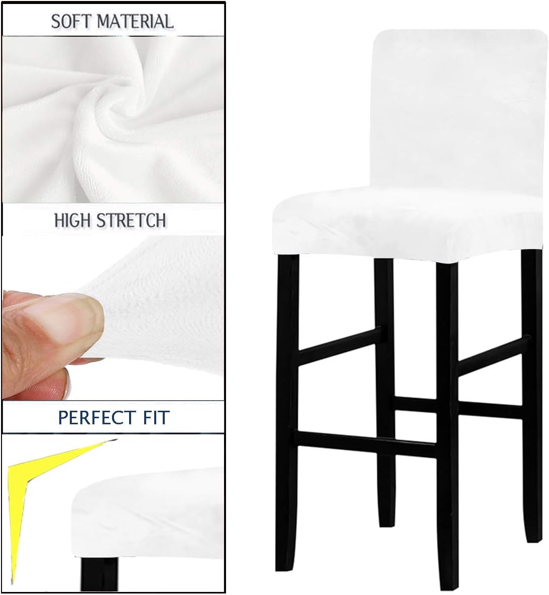 Velvet Bar Stool Chair Covers with Backrest,Elastic Seat Home Soft Chair Slipcover Chair Protector for Kitchen Breakfast Counter Chairs Bar Stools (White,Set of 4)