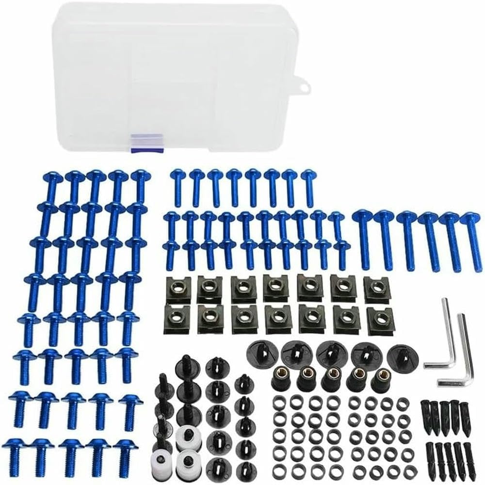 Motorcycle Bolts Kit Complete Full Fairing Bolts Kit, for Bajaj Pulsar Ns 200 Rs200 Ns200 N250 180/125 Dominar 400 Fairing Screws Nuts Steel 177PCS Blue